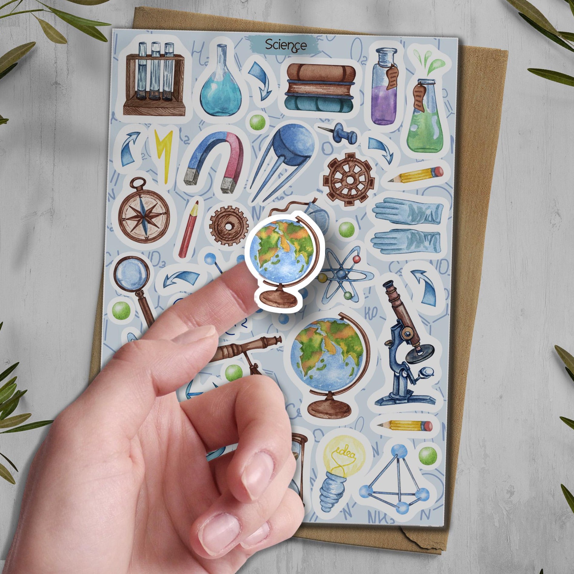Watercolor Science Stickers: Chemistry, Teacher, Journal