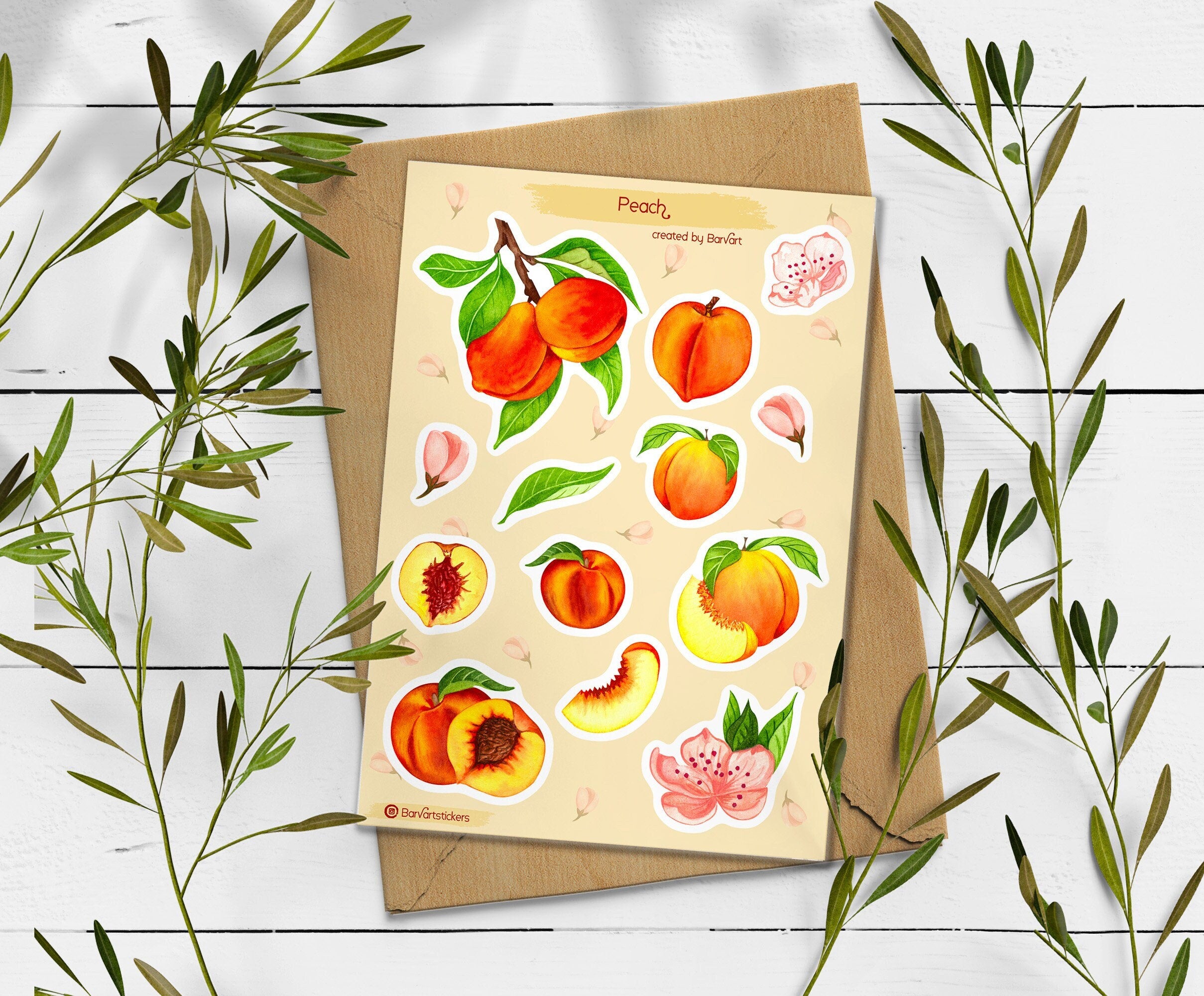 Peach Stickers. Peach Sticker Pack. Peach tree Stickers. Bullet Journal. Peach Sticker Sheet. Fruit Stickers. Summer Stickers