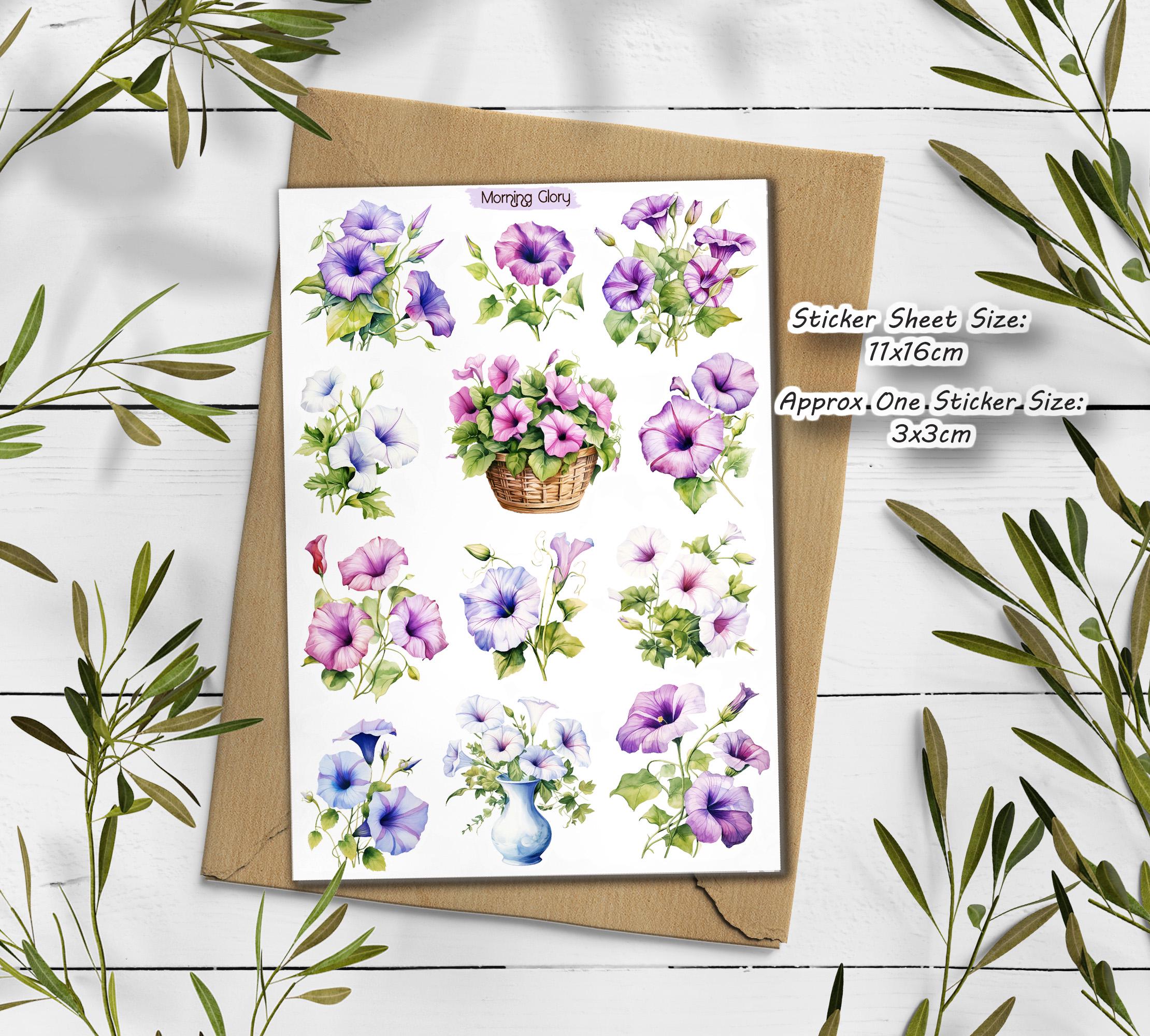 Morning Glory Sticker Pack: Wildflower Scrapbook Stickers