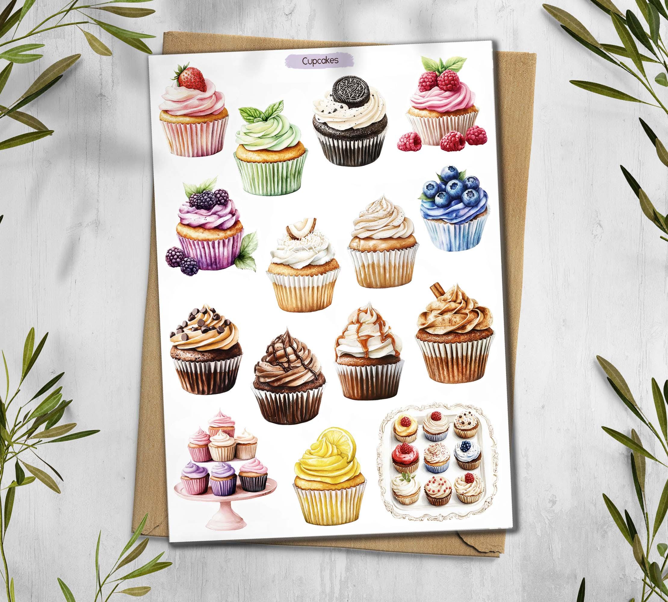 Cupcake stickers. Berries & Fruits Sticker sheet. Planner, Journal, Scrapbook stickers