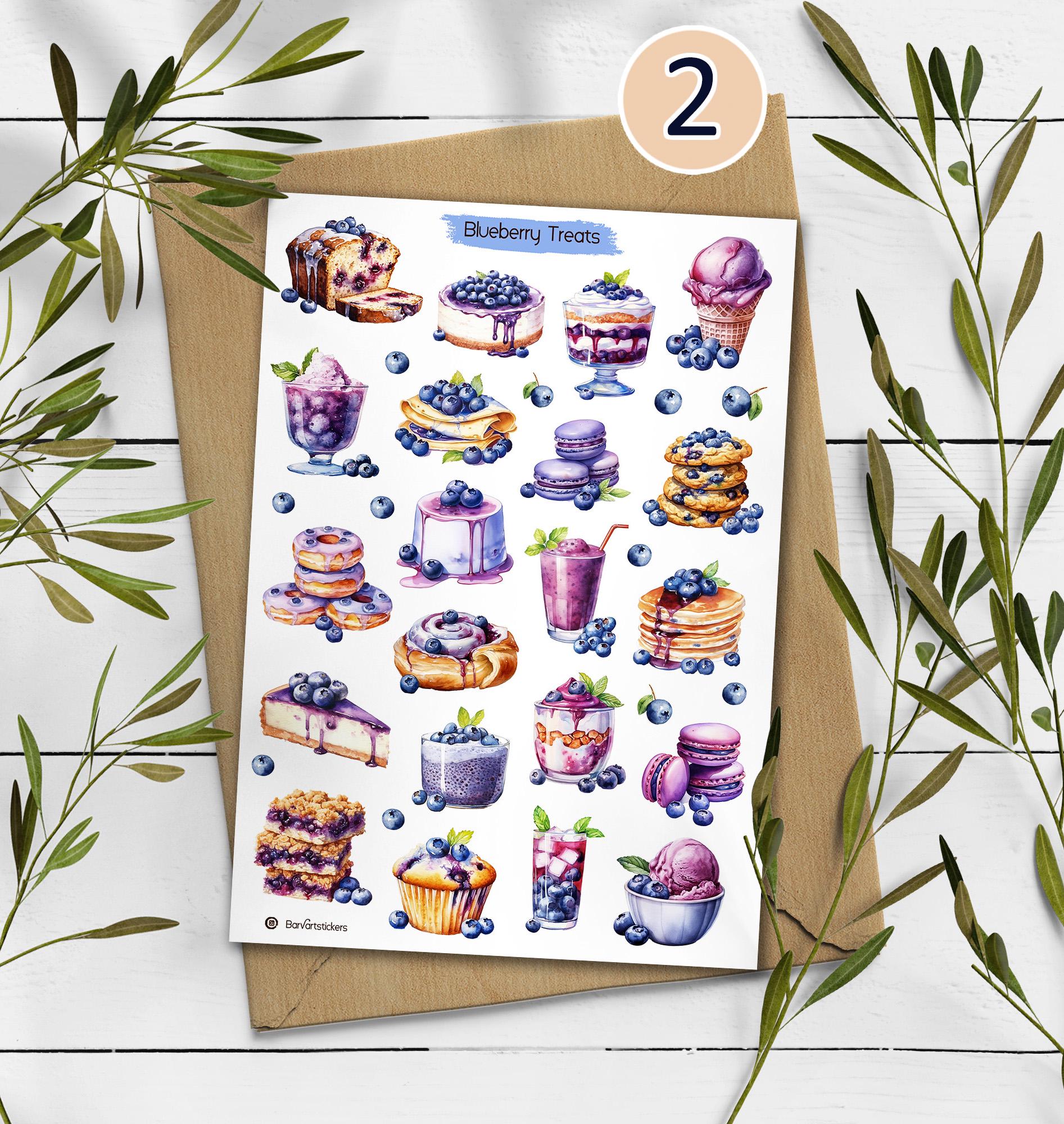 Blueberry Stickers. Summer Berry Planner Stickers. Blueberry treats stickers. Journaling, Scrapbooking Stickers