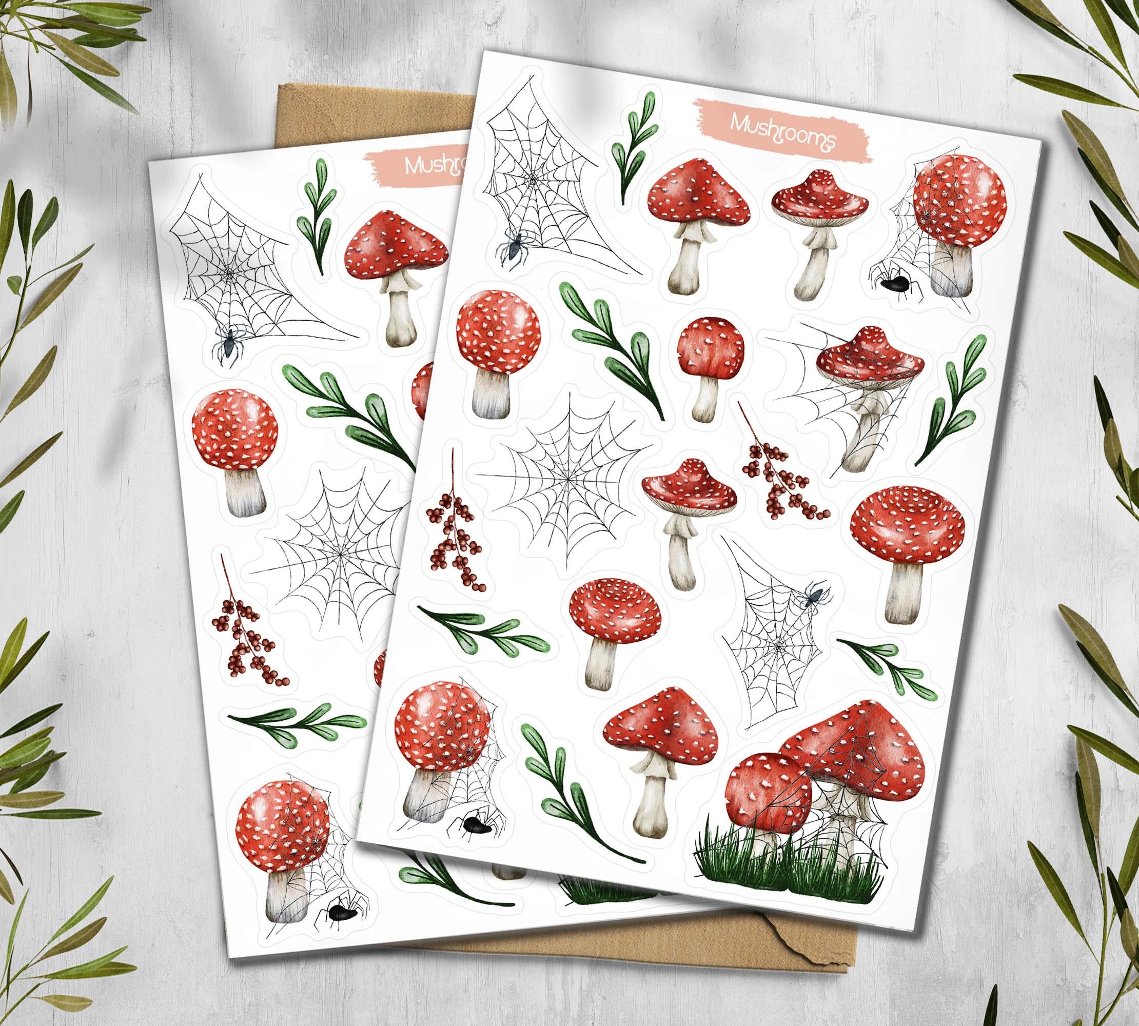 Mushroom Sticker Sheet. Amanita Muscaria Stickers. Autumn Foraging, Woodland Fungi Stickers. Scrapbooking, Planner Stickers