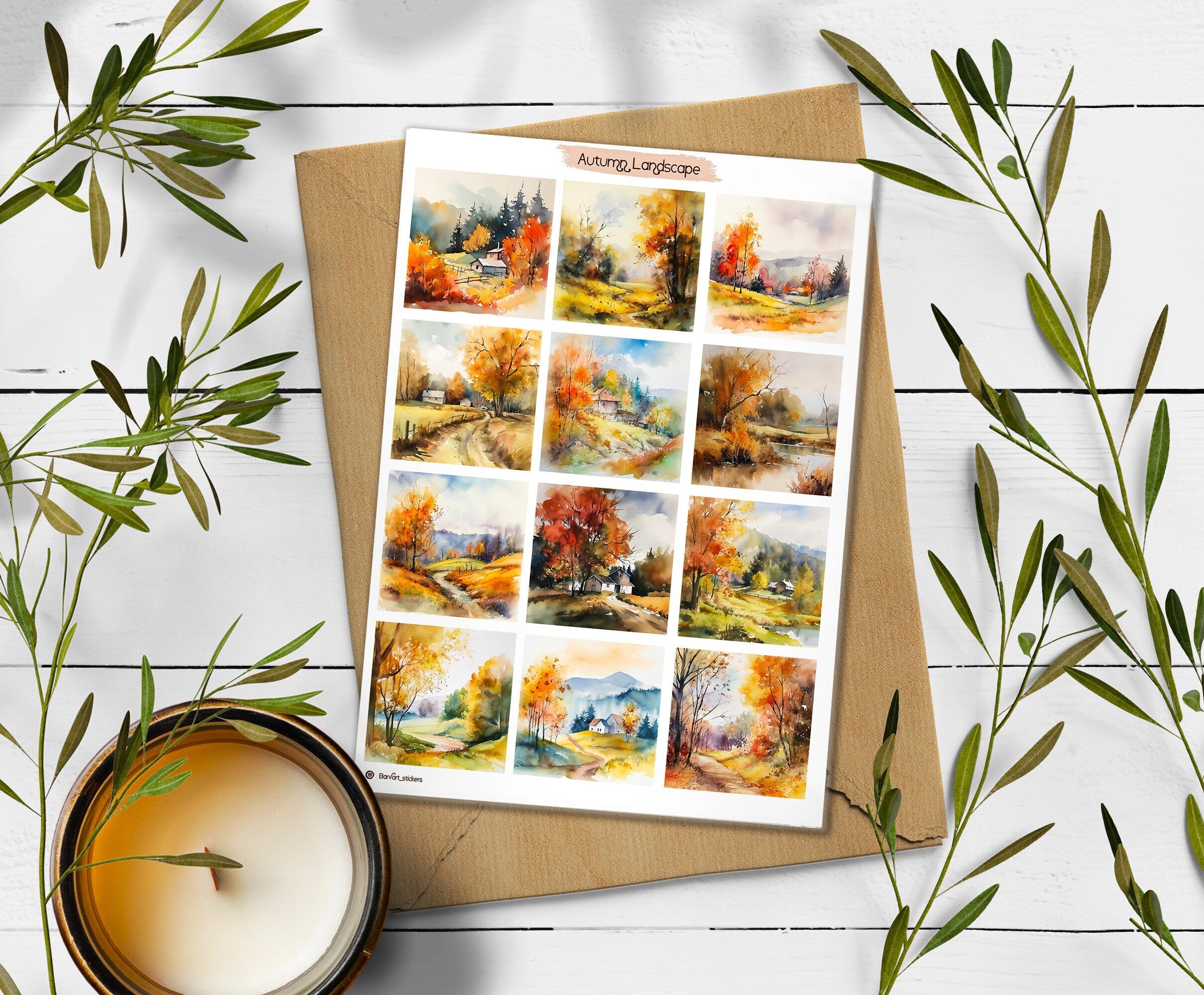 Autumn Landscape Stickers: Cottagecore Planner Stickers