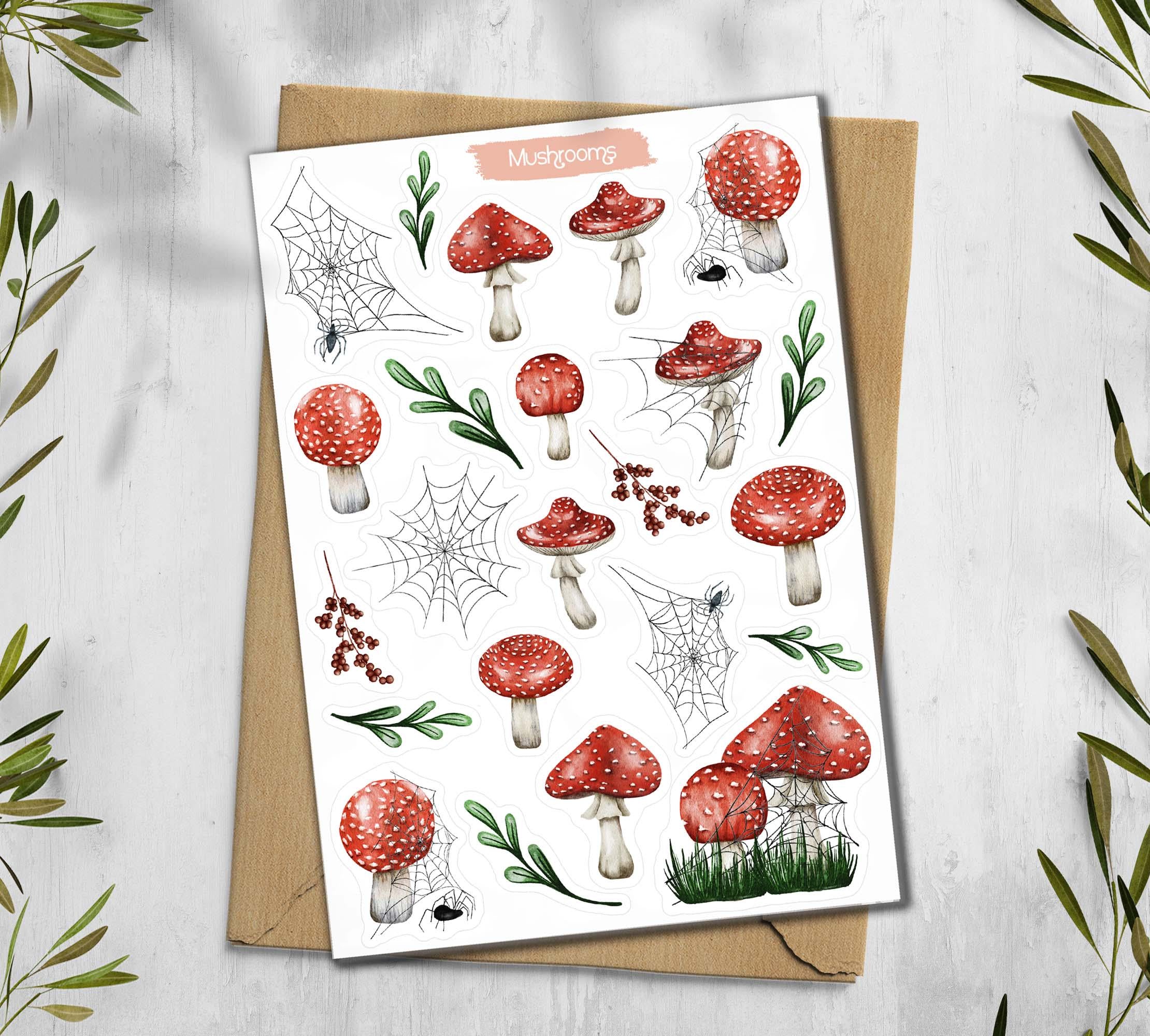 Mushroom Sticker Sheet. Amanita Muscaria Stickers. Autumn Foraging, Woodland Fungi Stickers. Scrapbooking, Planner Stickers