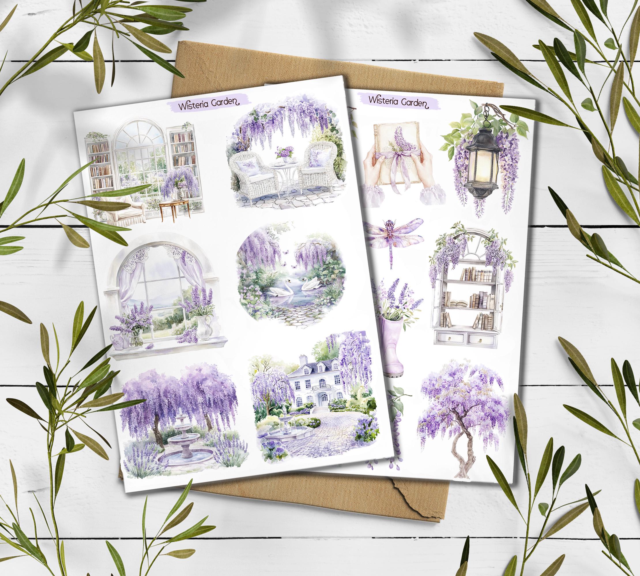 Wisteria sticker sheet. Purple Wisteria Stickers. Wisteria Flower Stickers. Summer Blossom Stickers. Bullet Journal. Violet Planner Sticker