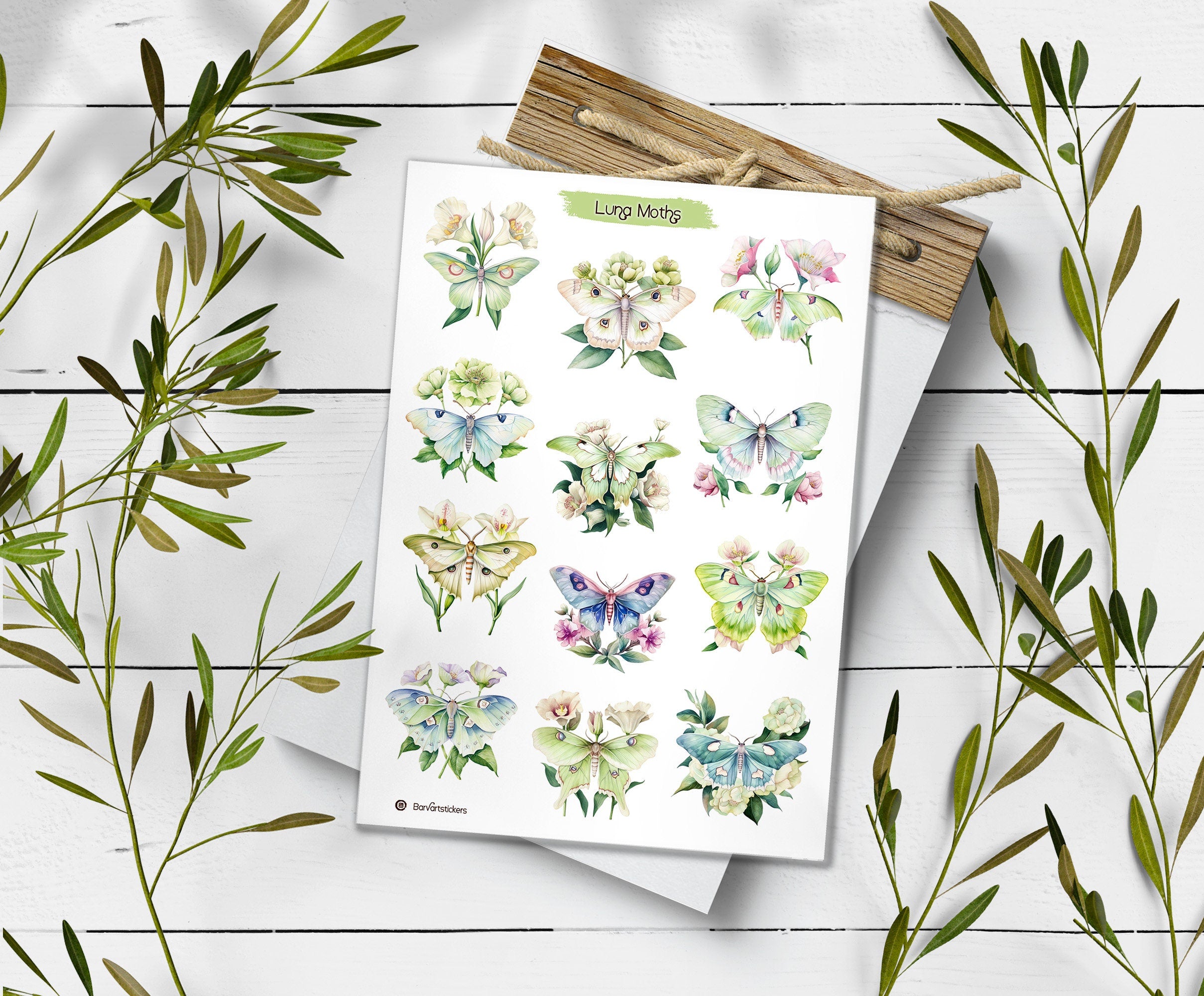 Luna Moth Sticker Sheet: Rainbow Insect Decals for Journaling