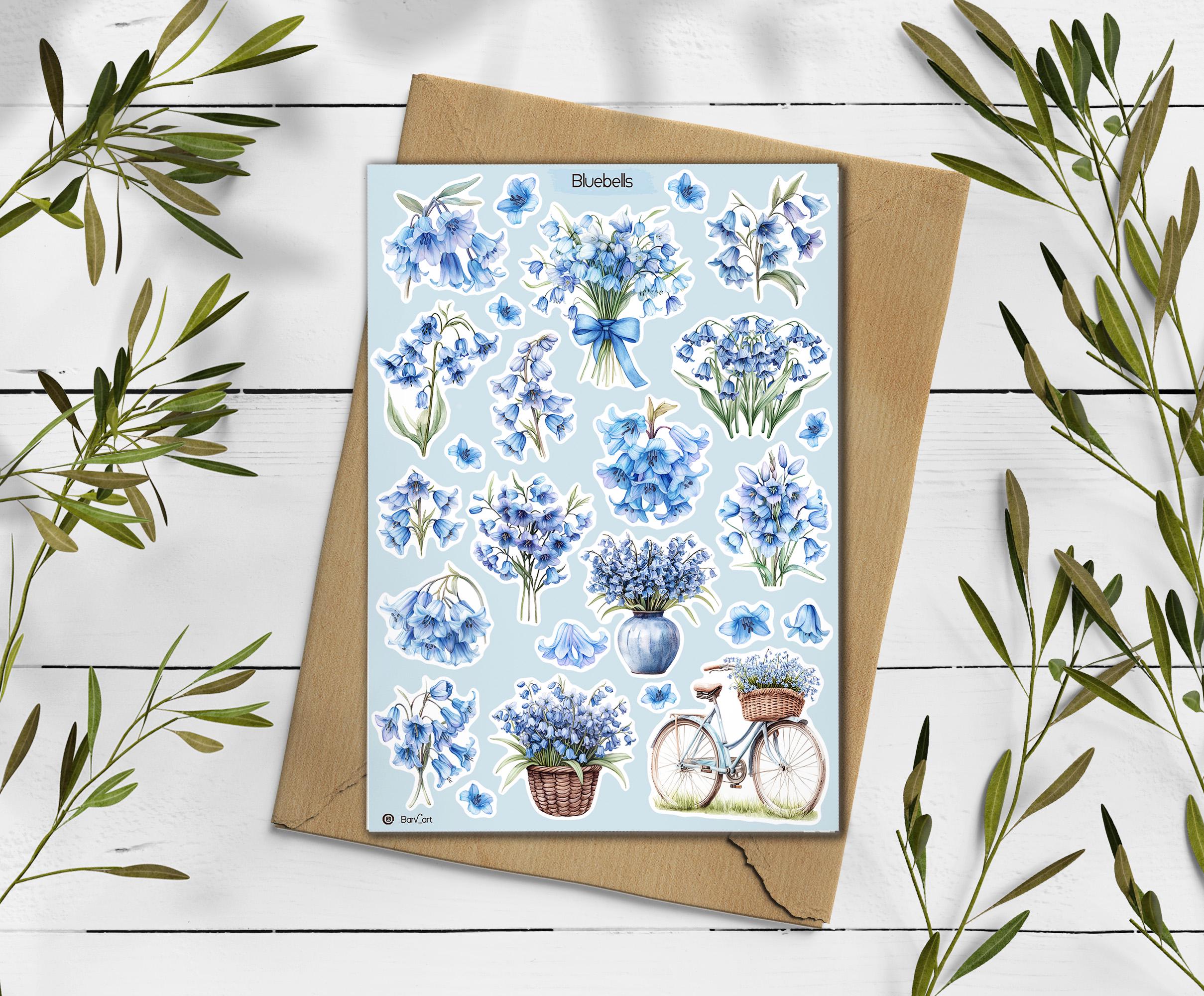 Bluebells Flower Stickers. Bluebells Sticker sheet. Spring Stickers. Bullet Journal. Floral Planner Sticker. Scrapbooking