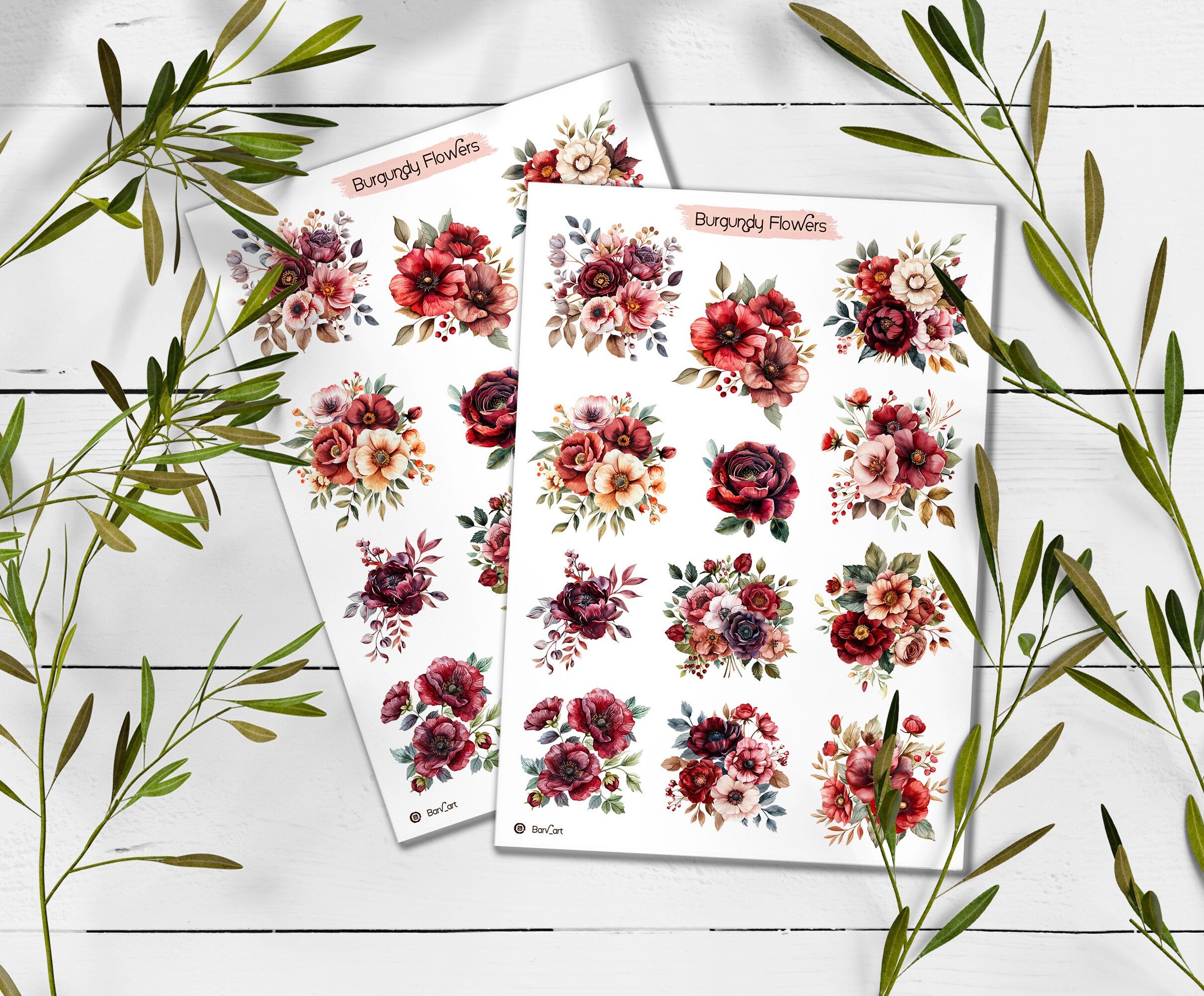 Burgundy Blush Rose Stickers