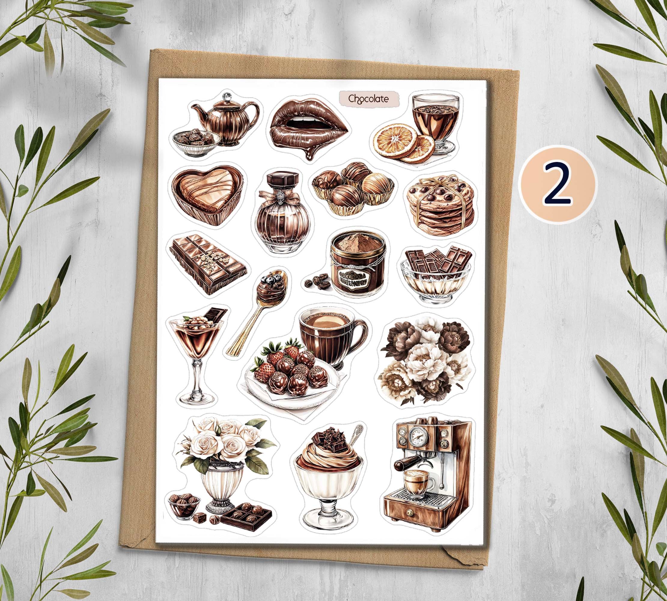 Vinyl stickers of chocolate-themed items -transparent decal for journaling