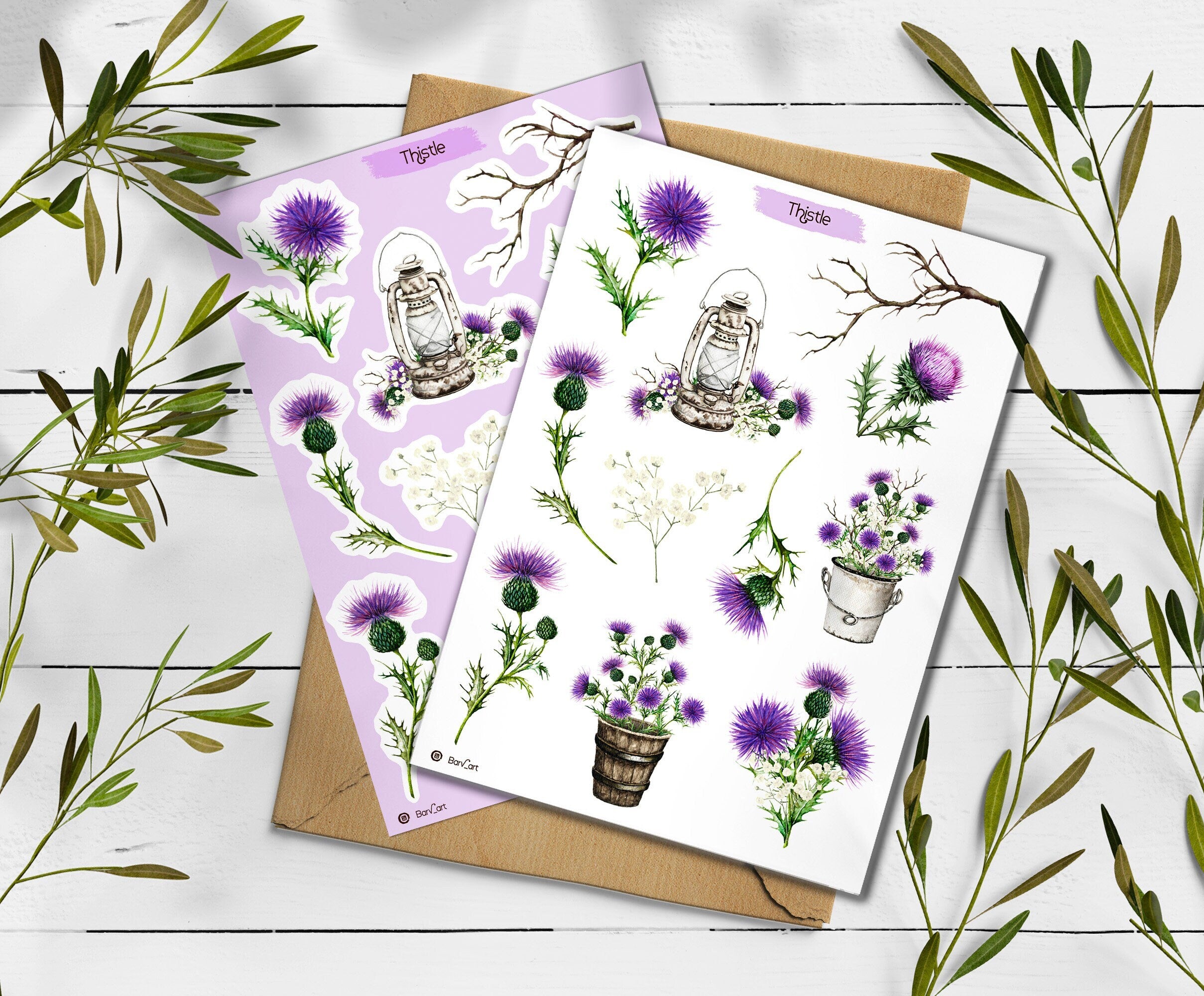 Thistle Stickers. Thistle Flowers Sticker. Wildflowers Sticker Pack. Scotland sticker. Transparent Milk Thistle Sticker. Bullet Journal