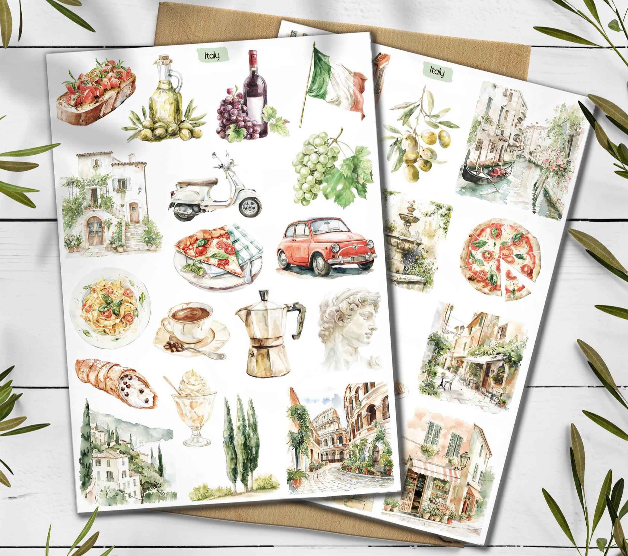 Italy Travel Stickers: Mediterranean Holiday, Planner, Scrapbook