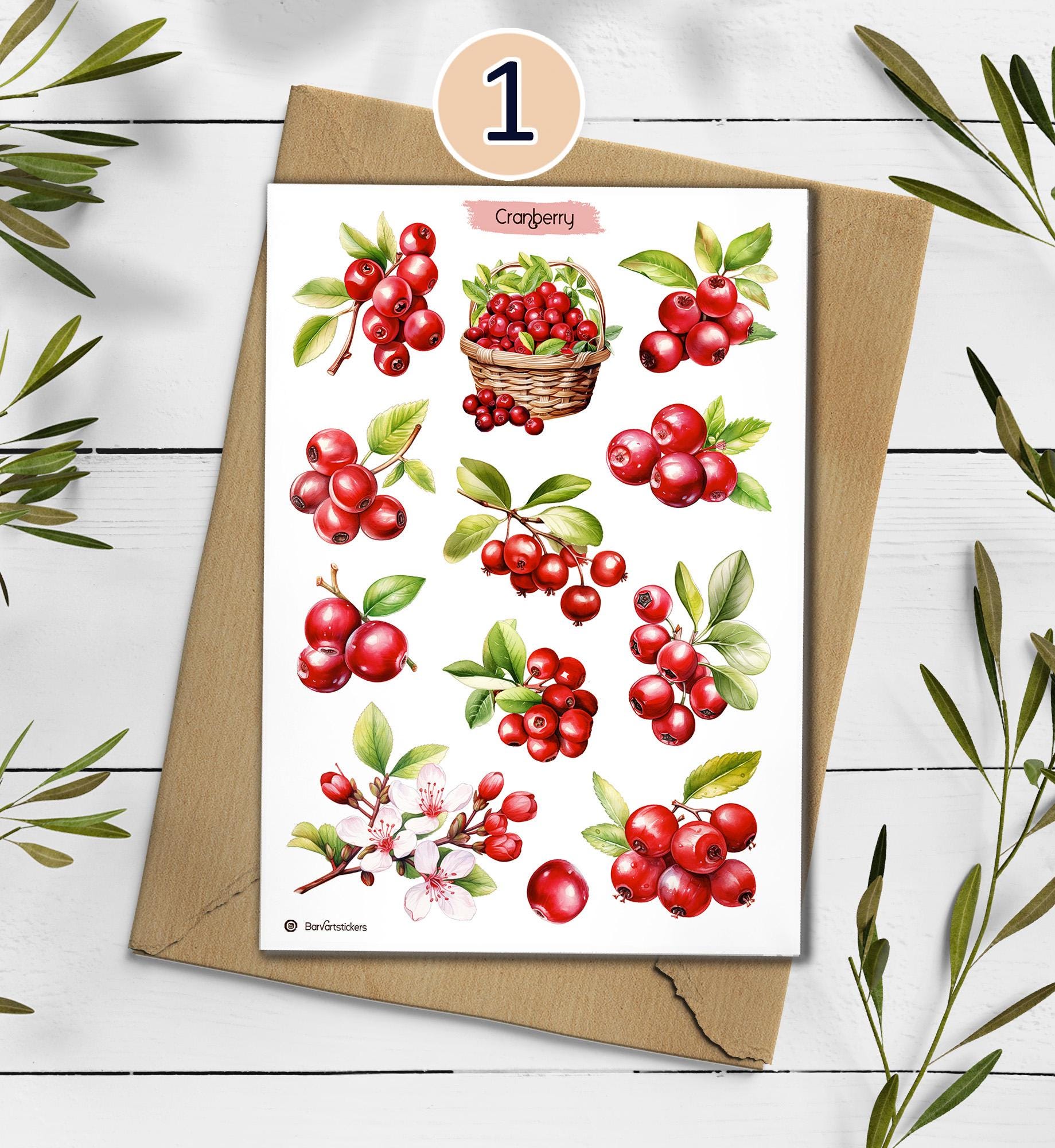 Cranberry Stickers: Foraged Berry Planner Stickers