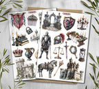 Medieval Witchcraft Stickers: Castlecore Scrapbook Decals. Knight stickers