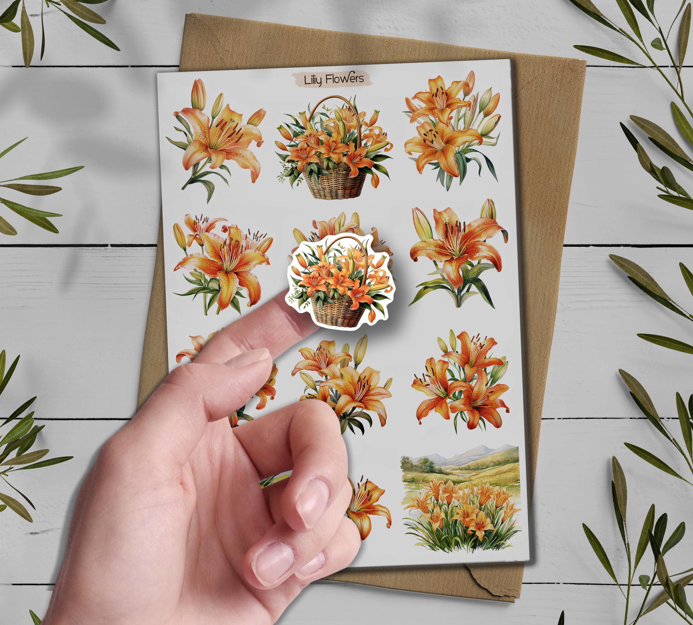 Lily Flower Sticker Pack: Botanical Scrapbooking Stickers