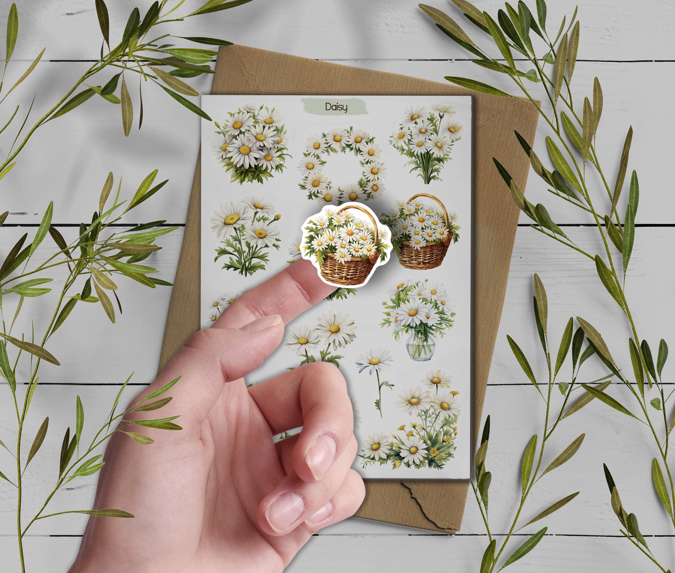 Daisy Sticker Sheet: Watercolor Wildflowers, Spring Planner Stickers