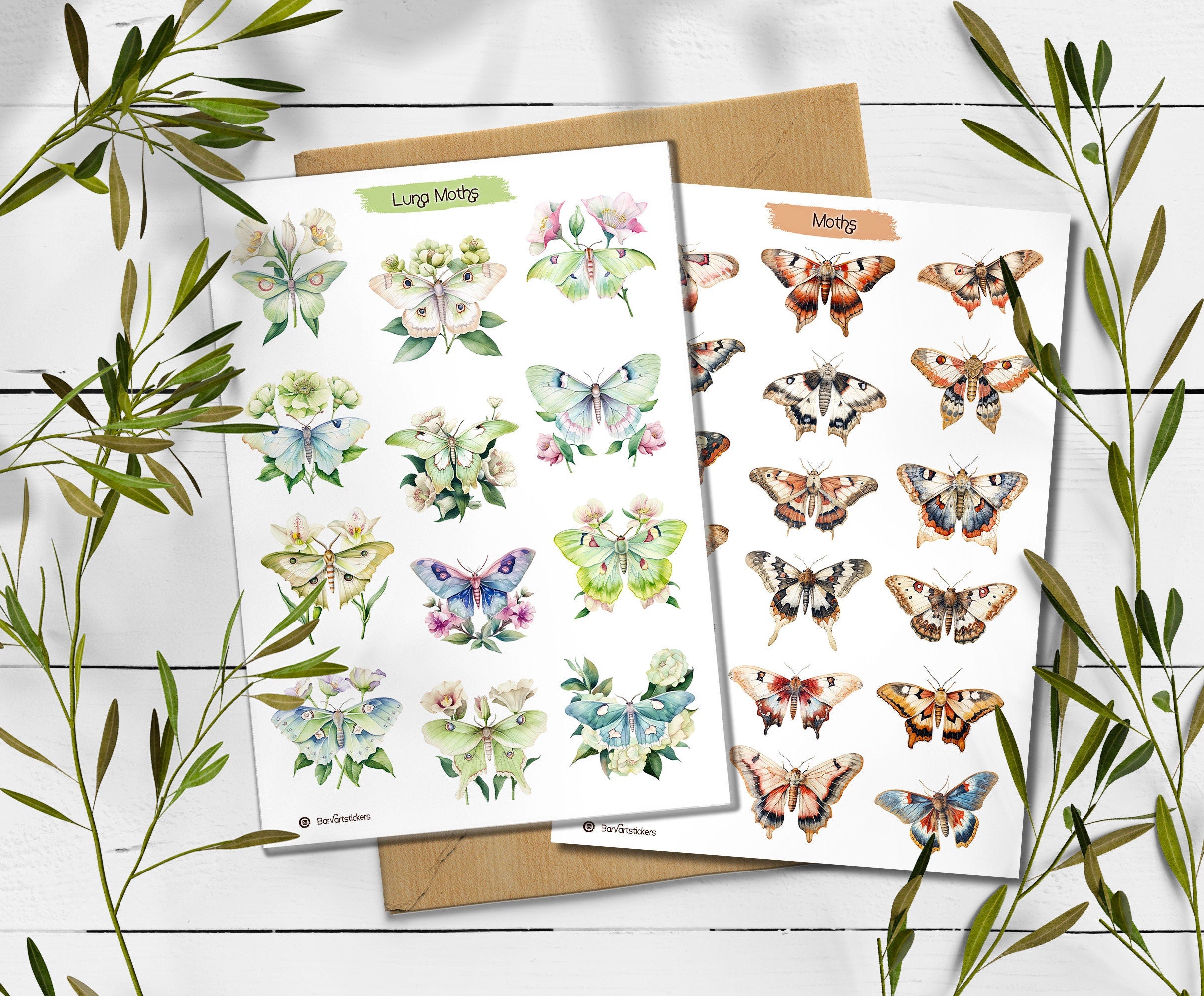 Luna Moth Sticker Sheet: Rainbow Insect Decals for Journaling