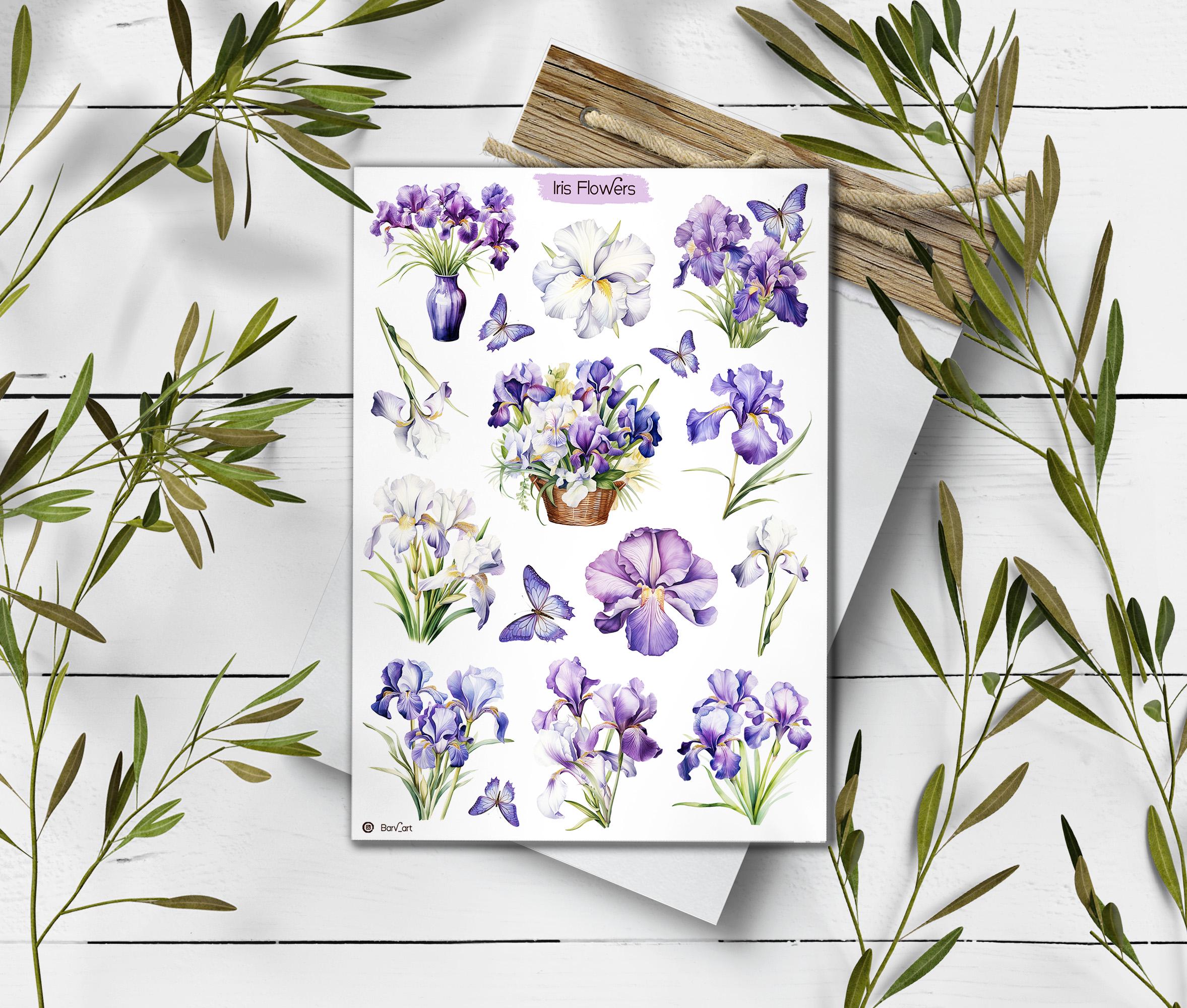 Iris flower Stickers. Iris Flowers Sticker. Wildflowers Sticker Pack. Spring Stickers. Iris stickers. Bullet Journal