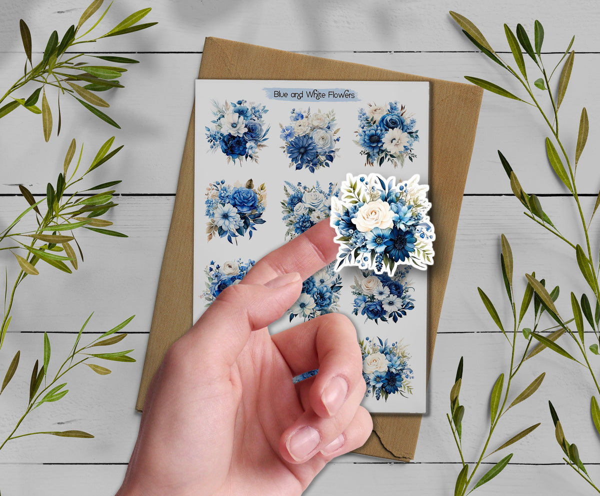 Blue & White Flower Stickers (00168)