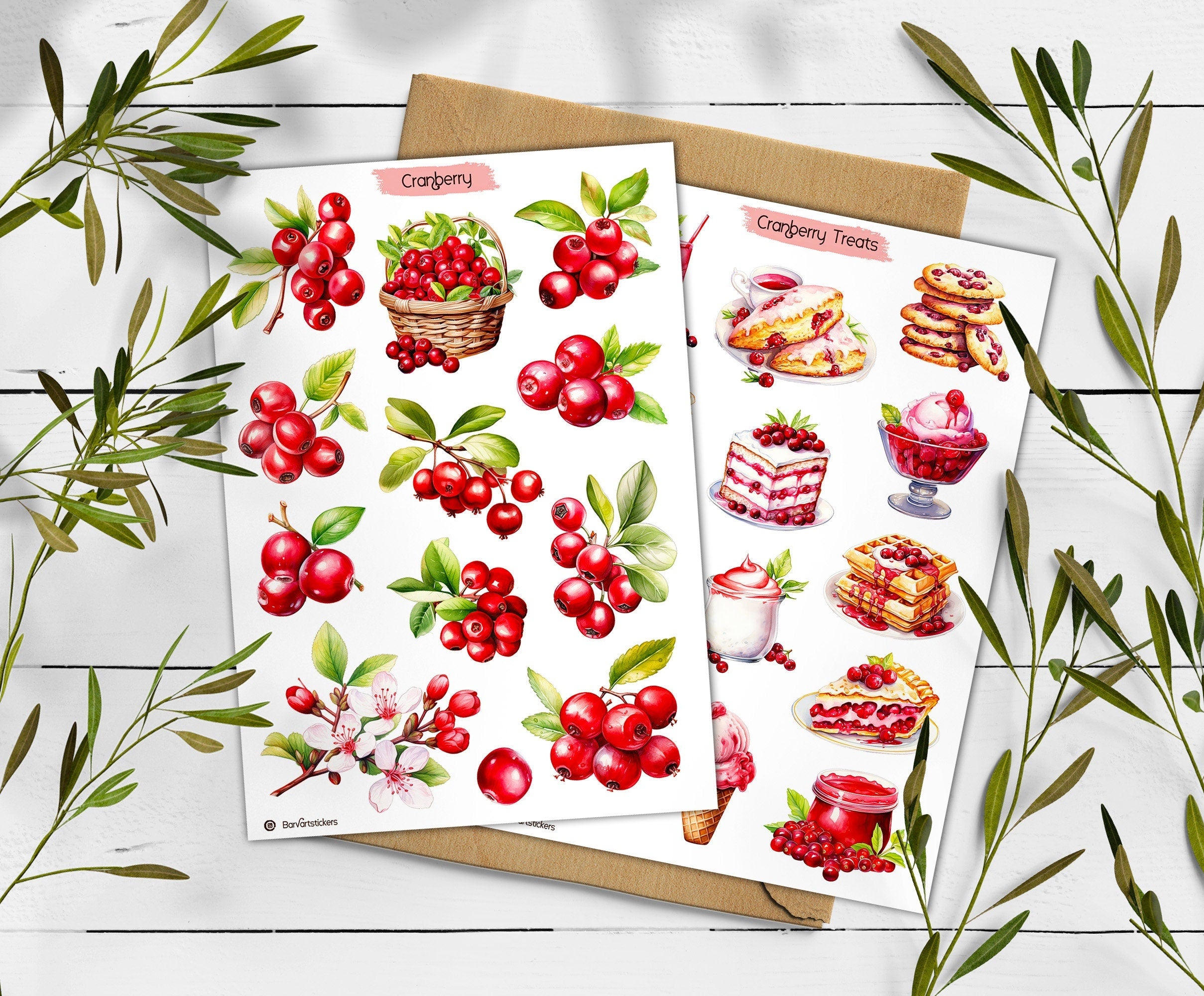 Cranberry Stickers: Foraged Berry Planner Stickers