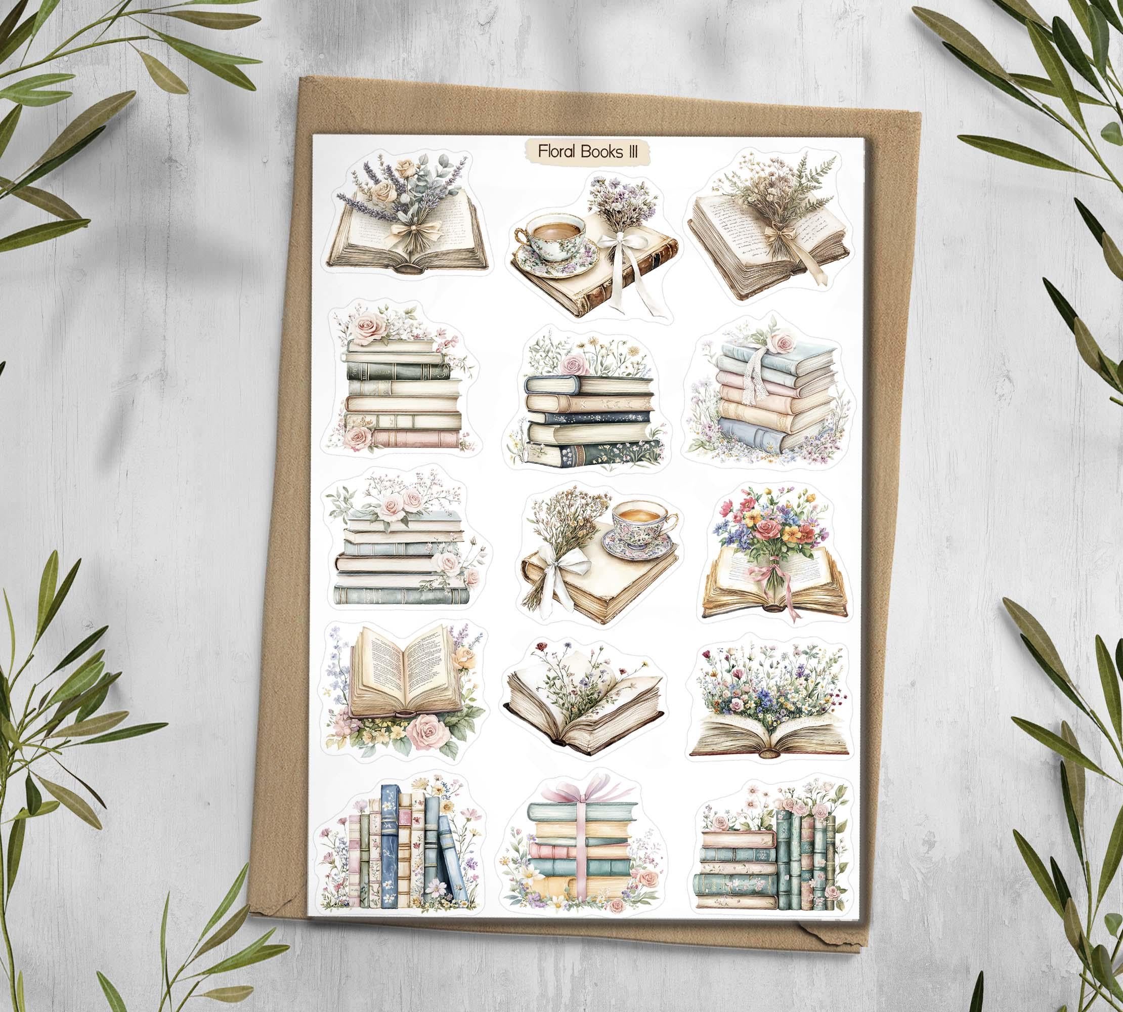 Floral Books Stickers: Vintage Library Planner Scrapbooking