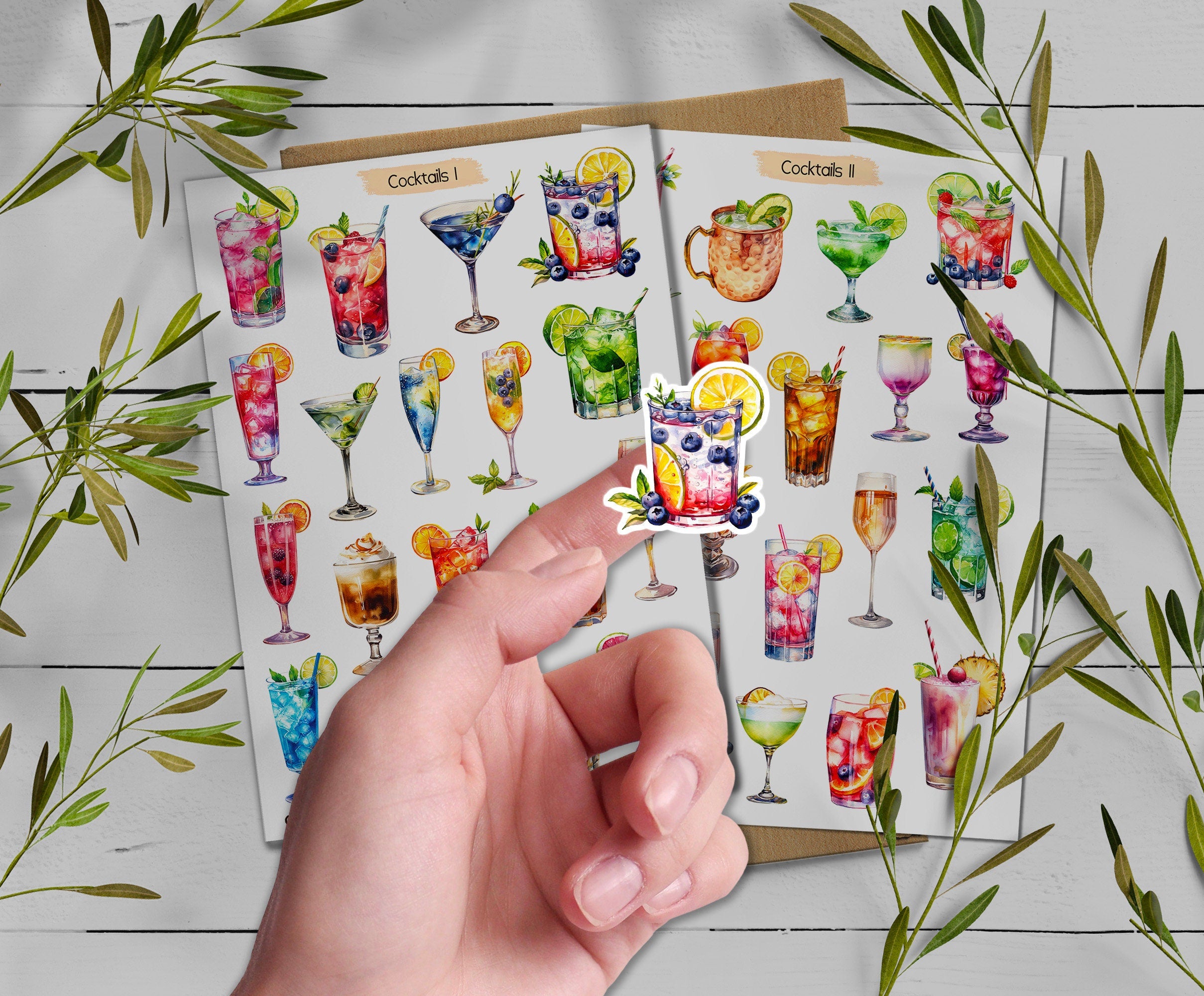 Tropical Cocktail Stickers: Summer Planner, Scrapbooking