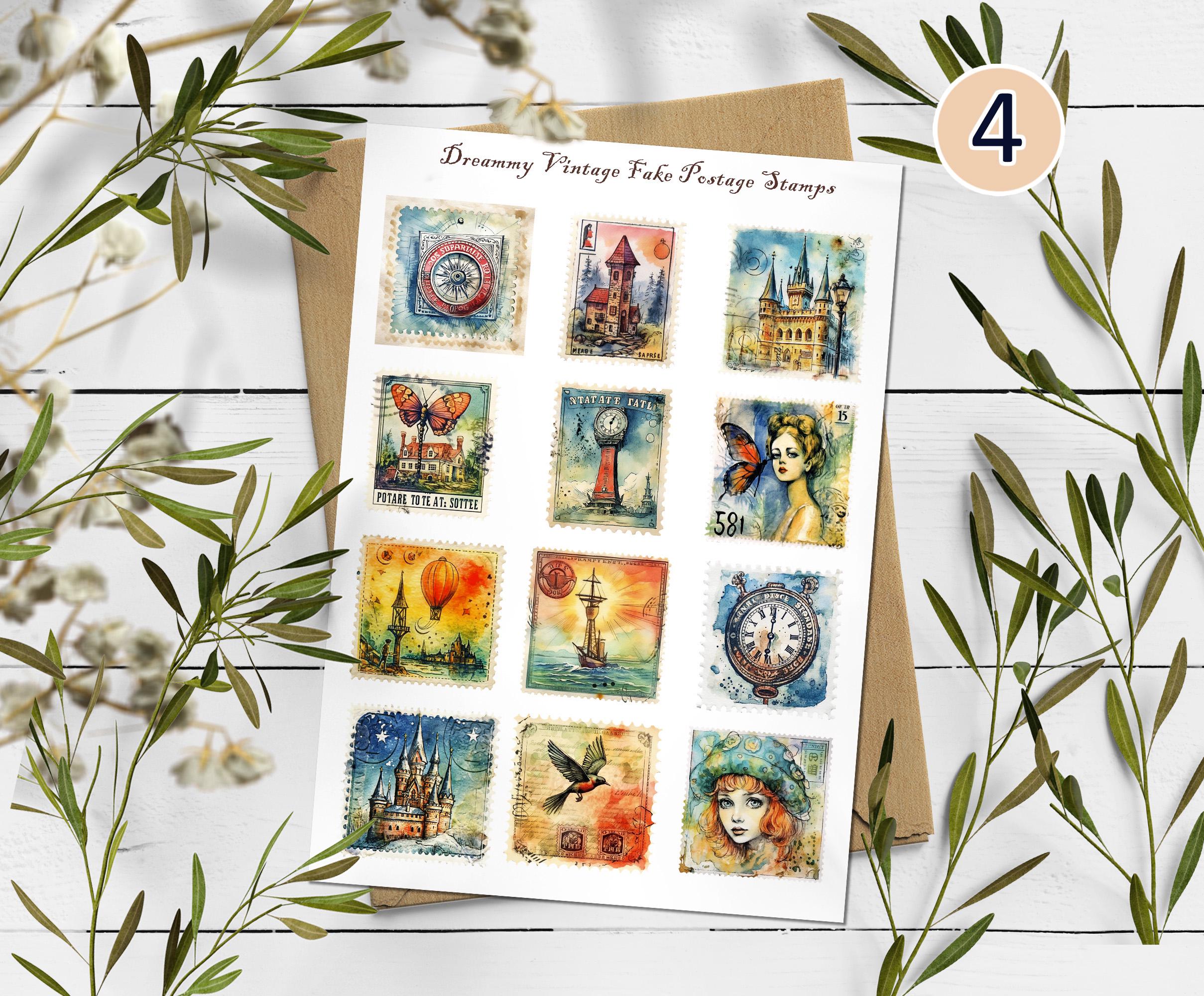 Vintage Style Stamp Stickers: Scrapbook Planner Stickers. Fake stamps stickers