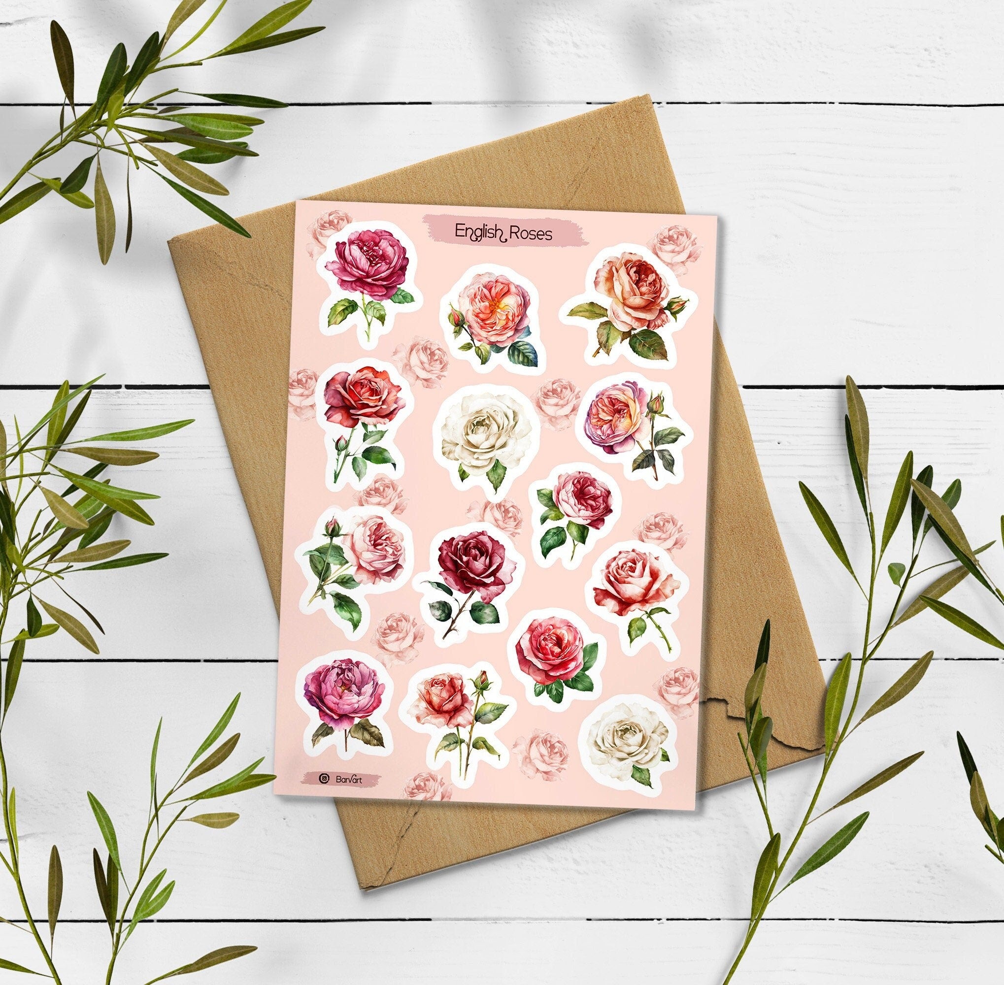 English Rose Stickers: Floral Planner Stickers (6x4 inches)