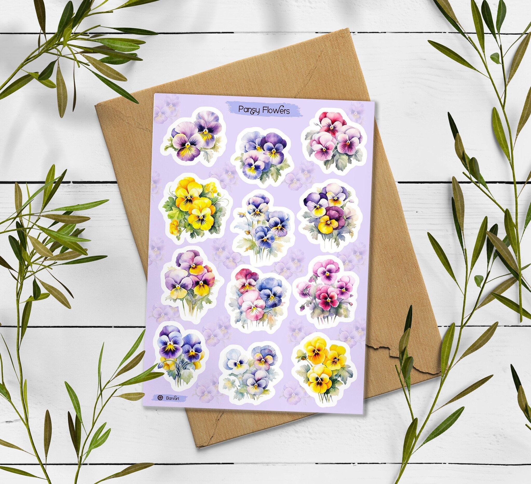 Pansy Flower Stickers: Spring Planner Stickers