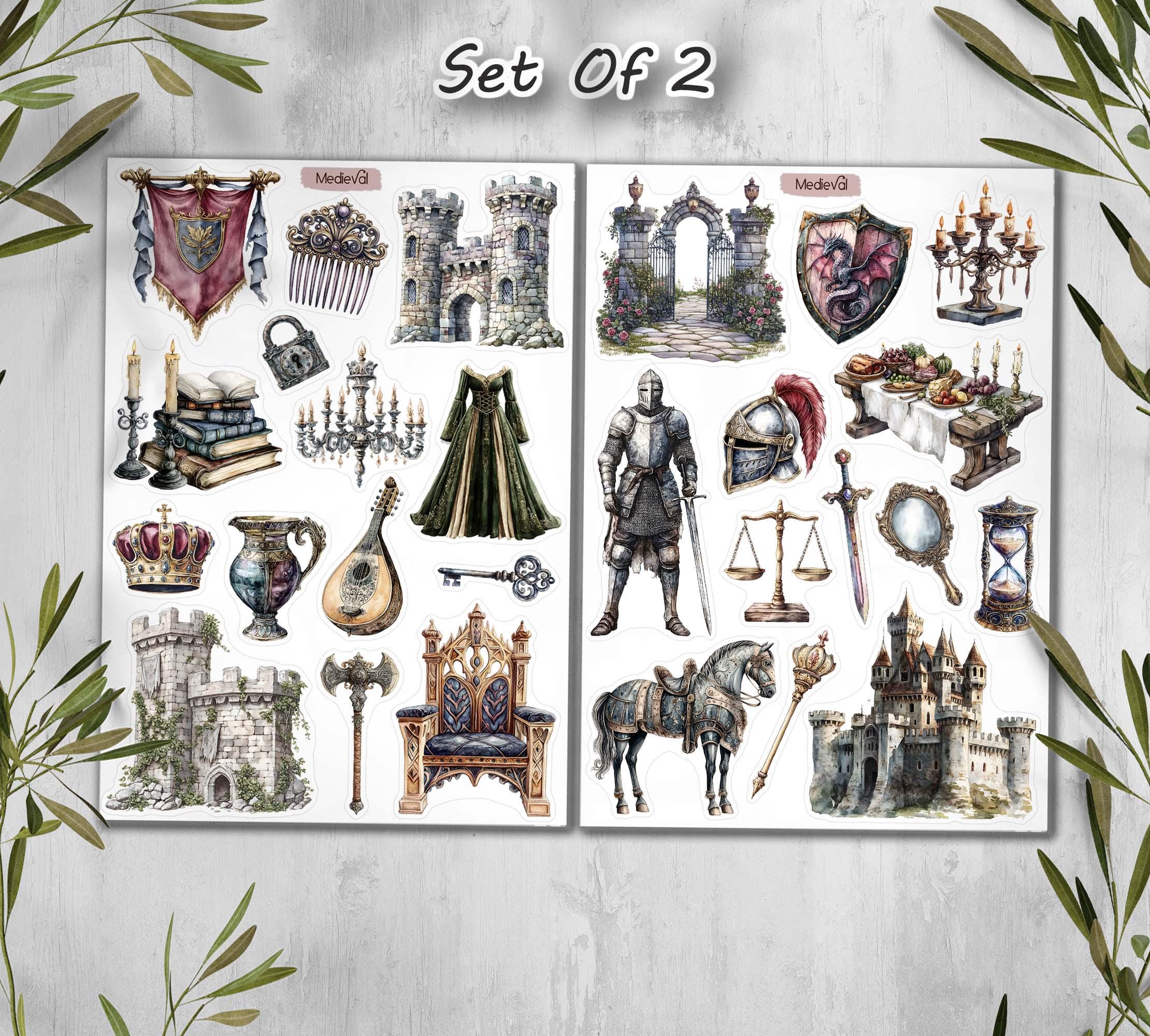 Medieval Witchcraft Stickers: Castlecore Scrapbook Decals. Knight stickers