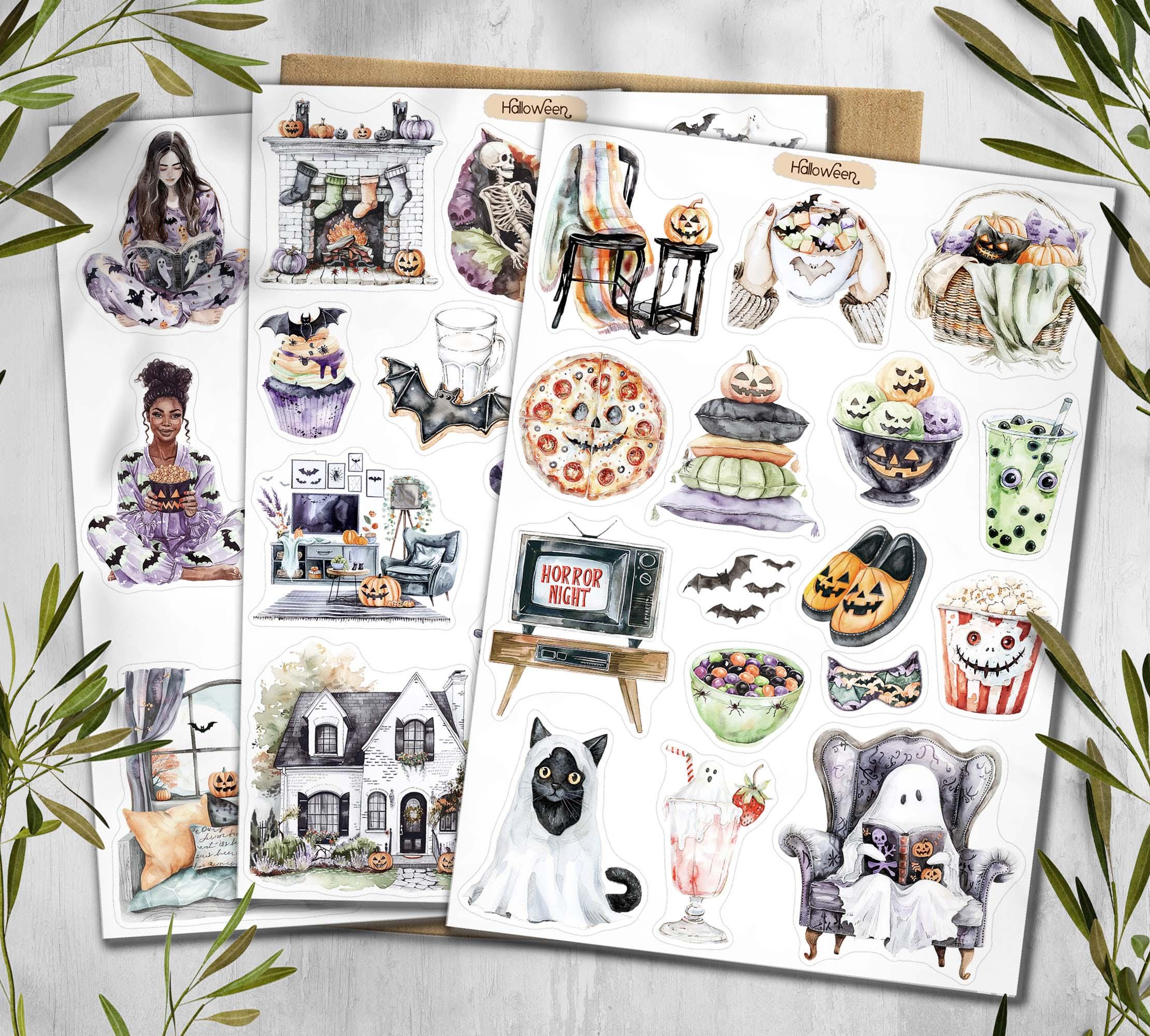 Halloween Stickers. Witch, Ghost, Pumpkin Scrapbooking Stickers. Fall Halloween planner stickers.