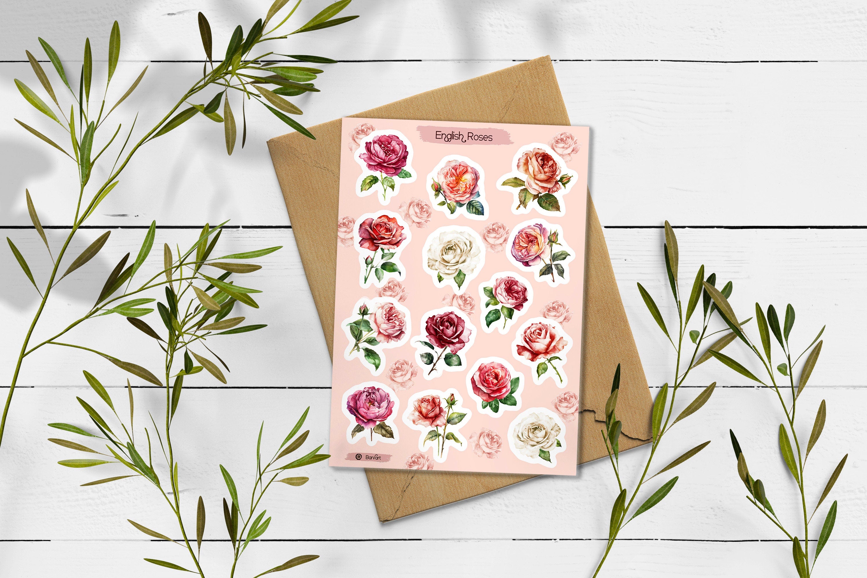 English Rose Stickers: Floral Planner Stickers (6x4 inches)