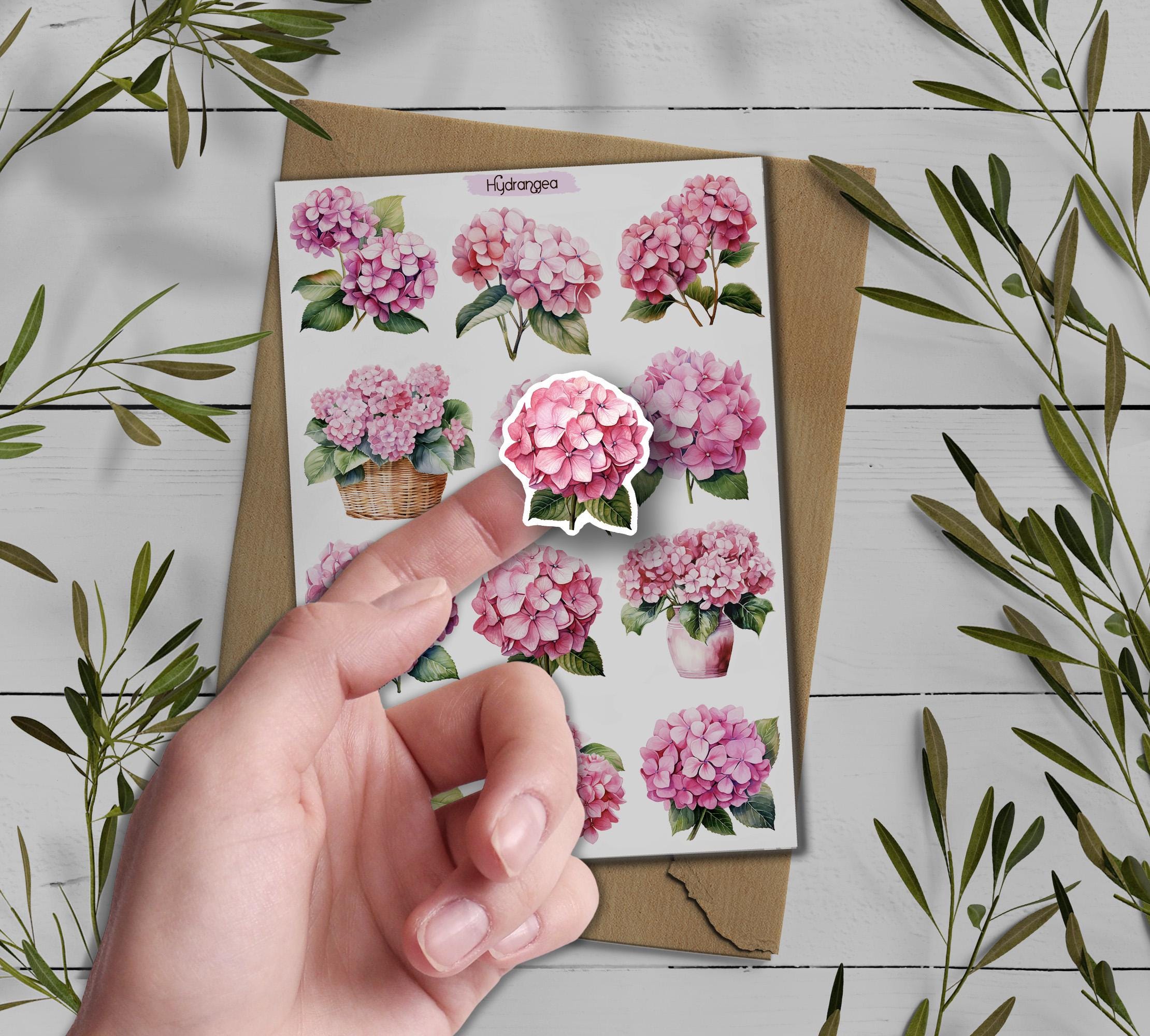 Hydrangea stickers. White Hydrangea Stickers. Blue Hydrangea Flower Stickers. Summer Blossom Stickers. Bullet Journal. Garden Scrapbooking