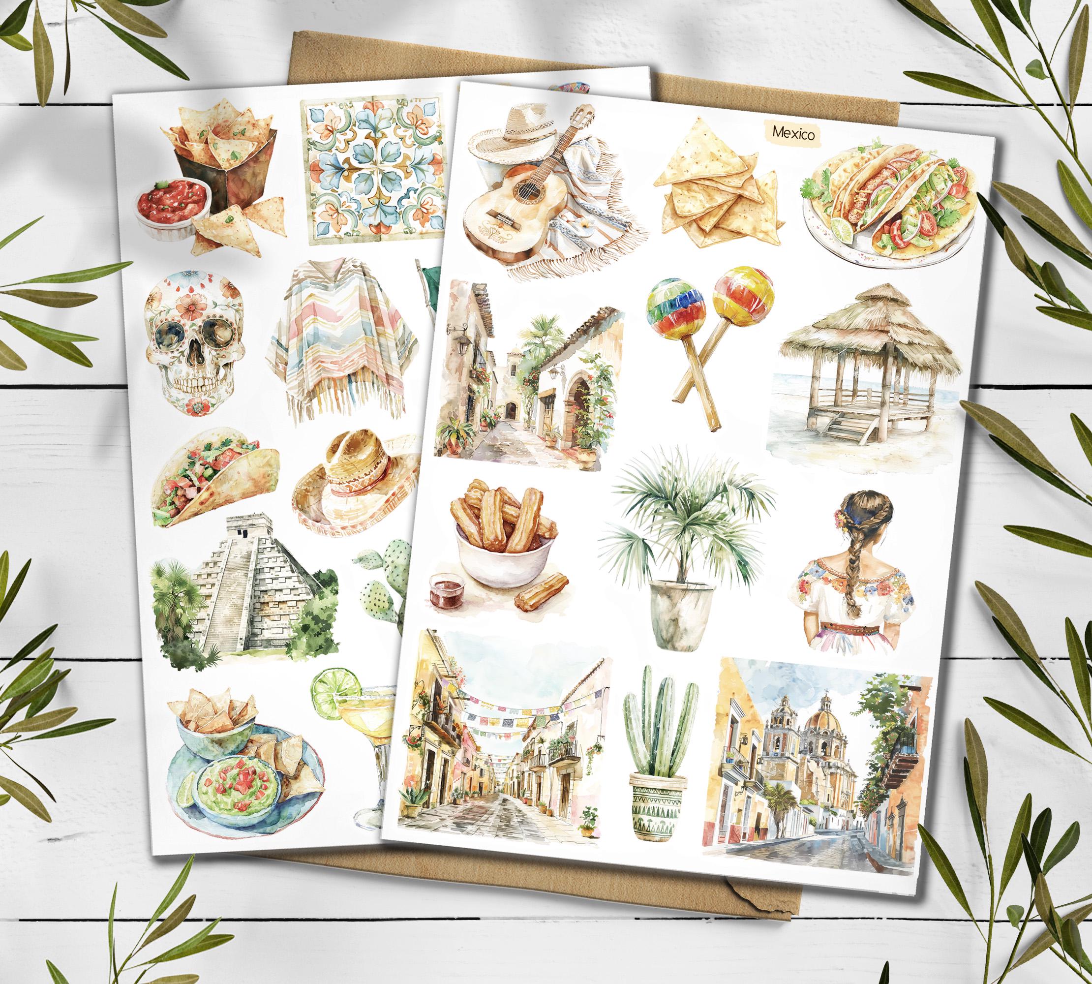 Mexico Travel Sticker Sheet: Scrapbook Planner Stickers