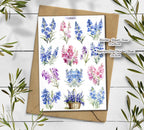 Larkspur Birth flower Stickers. Larkspur flowers Sticker. Wildflowers Sticker Pack. Delphinium Stickers. Blue Flower Sticker. Bullet Journal