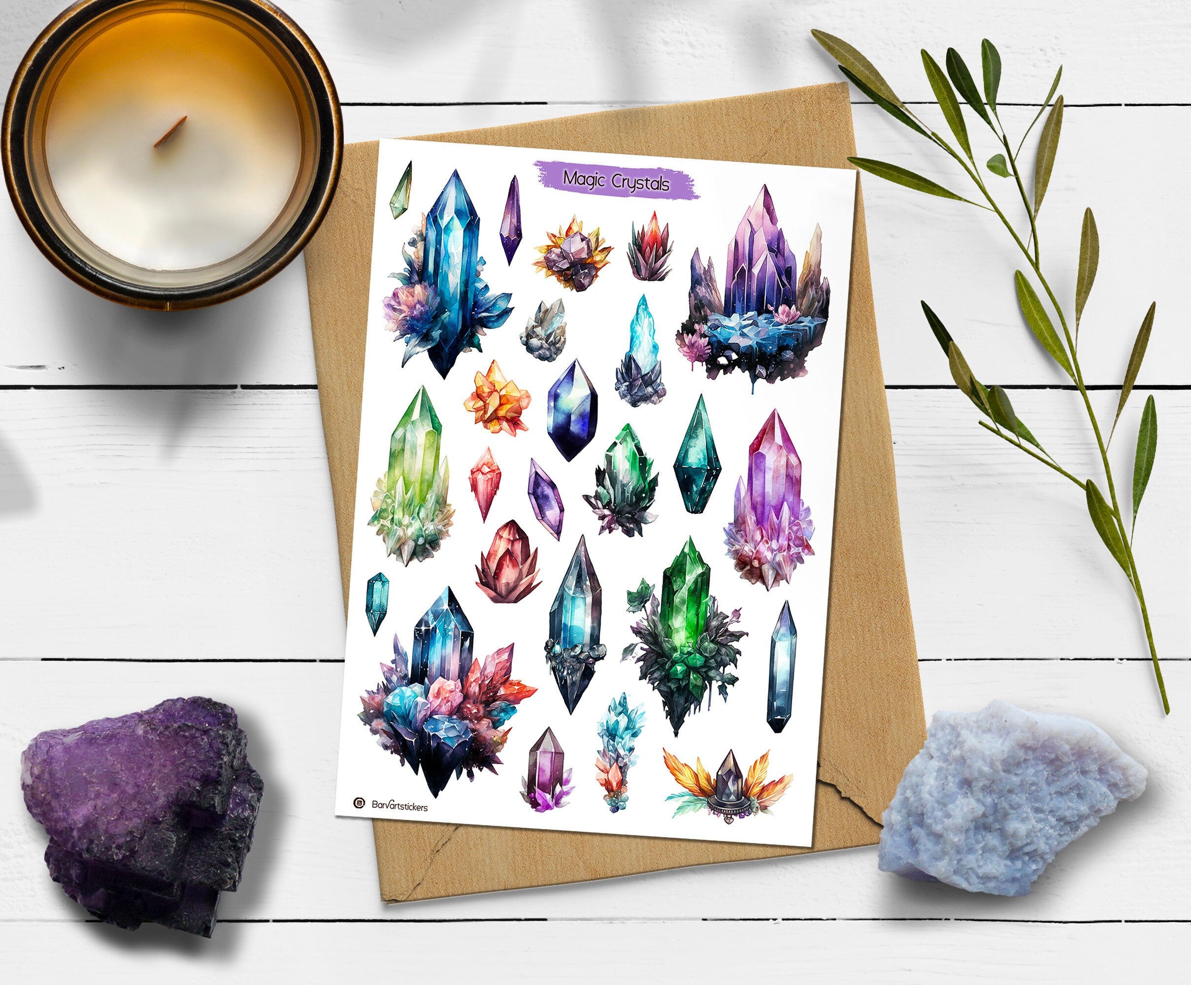 Magic Crystal Stickers: Witchy Planner Stickers, Grimoire, Book of Shadows