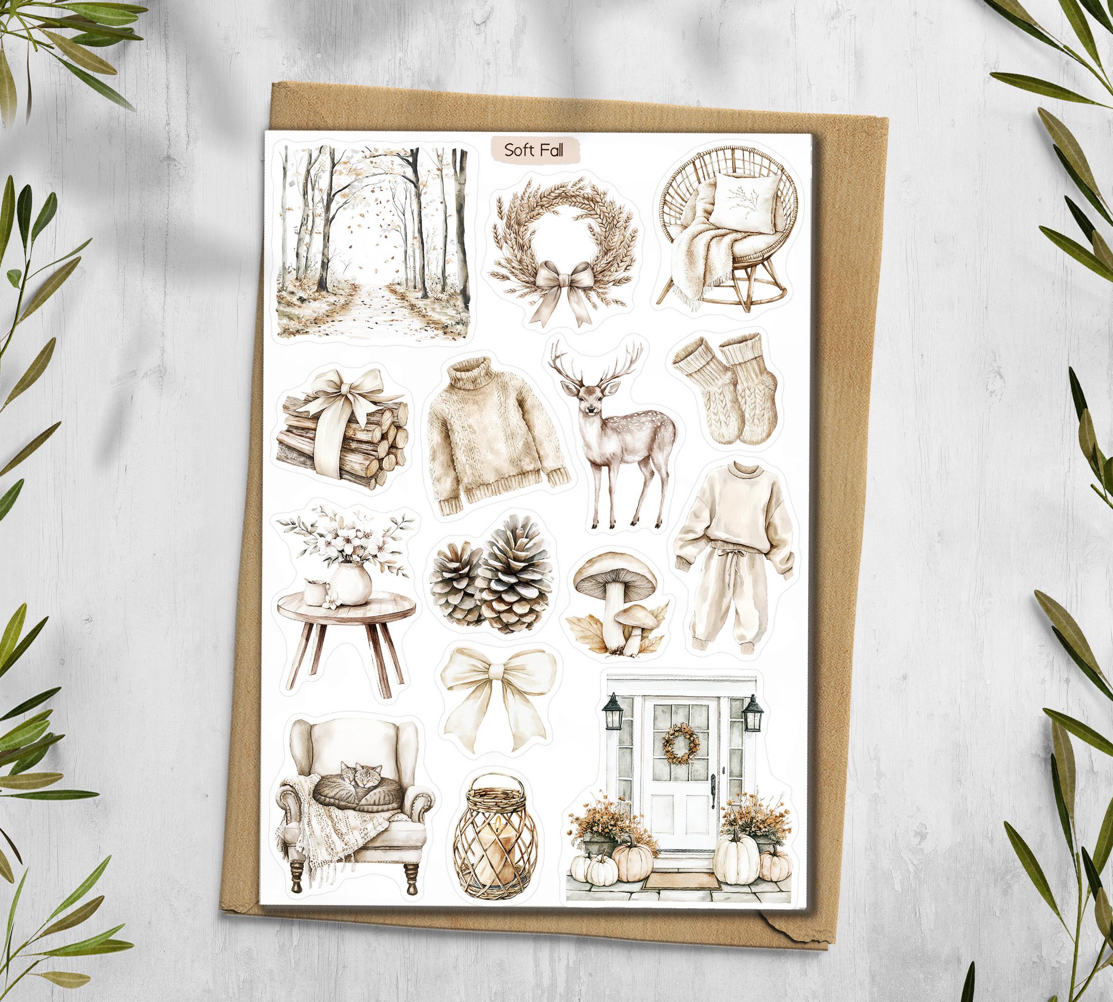 Soft Fall Stickers. Autumn Stickers. Fall Stickers. Farmhouse Stickers. Autumn Planner Stickers. Brown Sticker