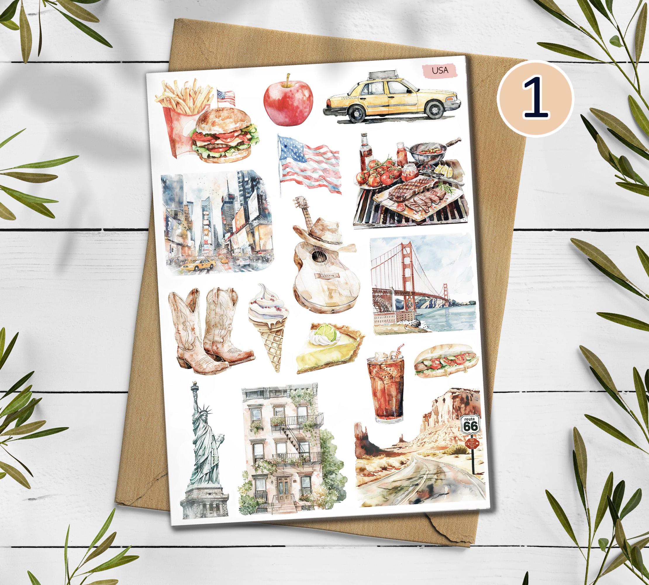 USA Travel Sticker Sheet: Scrapbook Planner Stickers