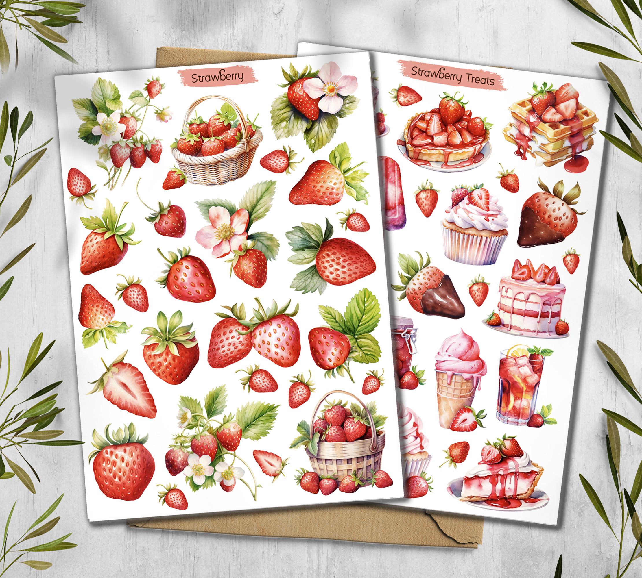 Strawberry Stickers. Summer Berries Stickers. Cottagecore Planner Stickers, Scrapbooking