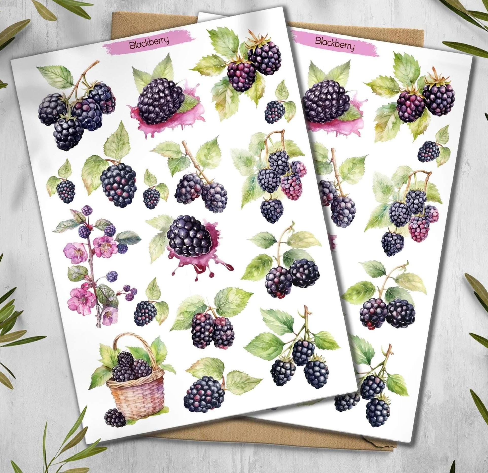 Blackberry Stickers. Cottagecore Planner Stickers. Summer Berry Stickers. Journal. Scrapbooking Stickers