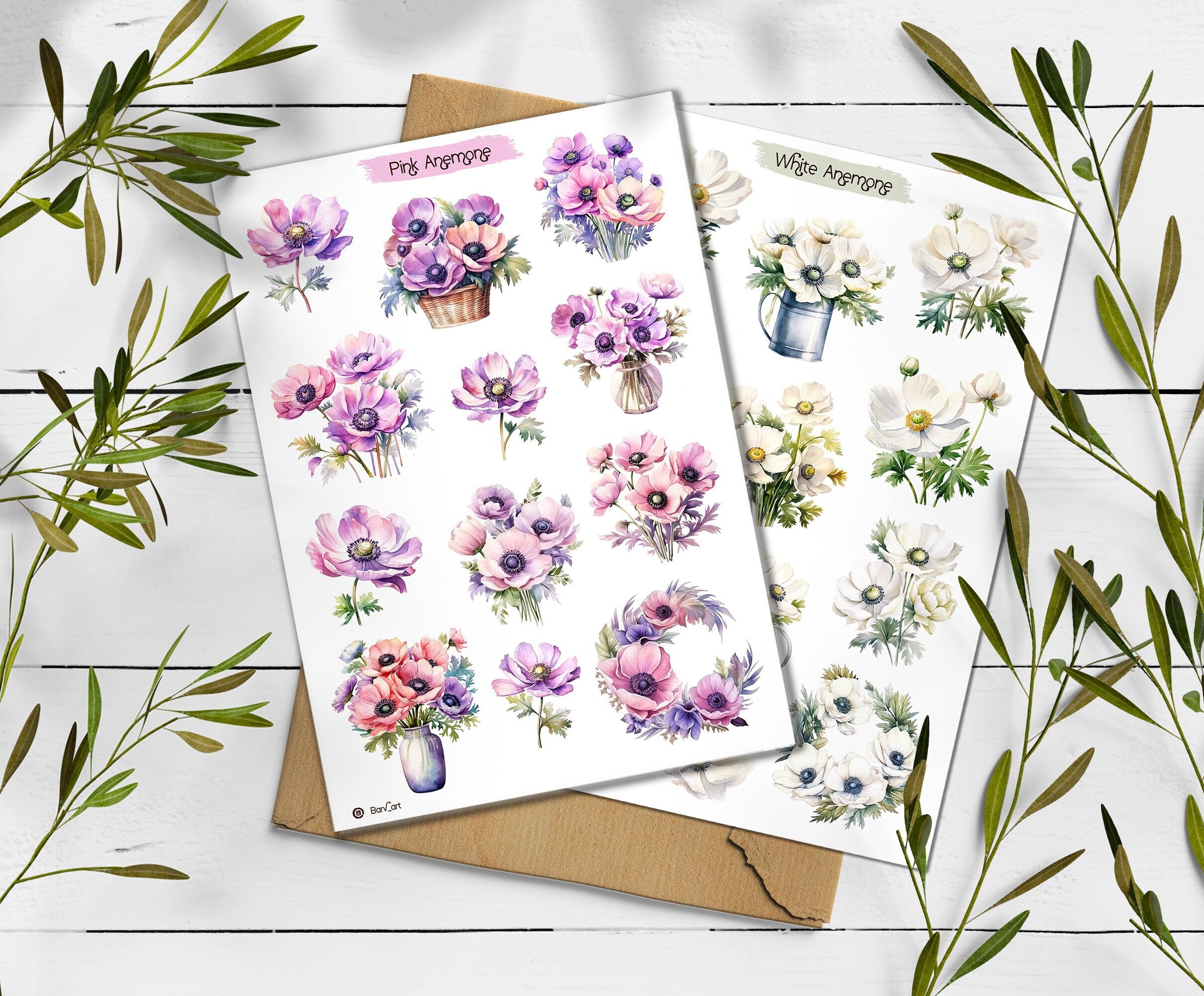 Anemone Flower Stickers: Summer Wildflower Sticker Pack