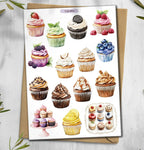 Cupcake stickers. Berries & Fruits Sticker sheet. Planner, Journal, Scrapbook stickers