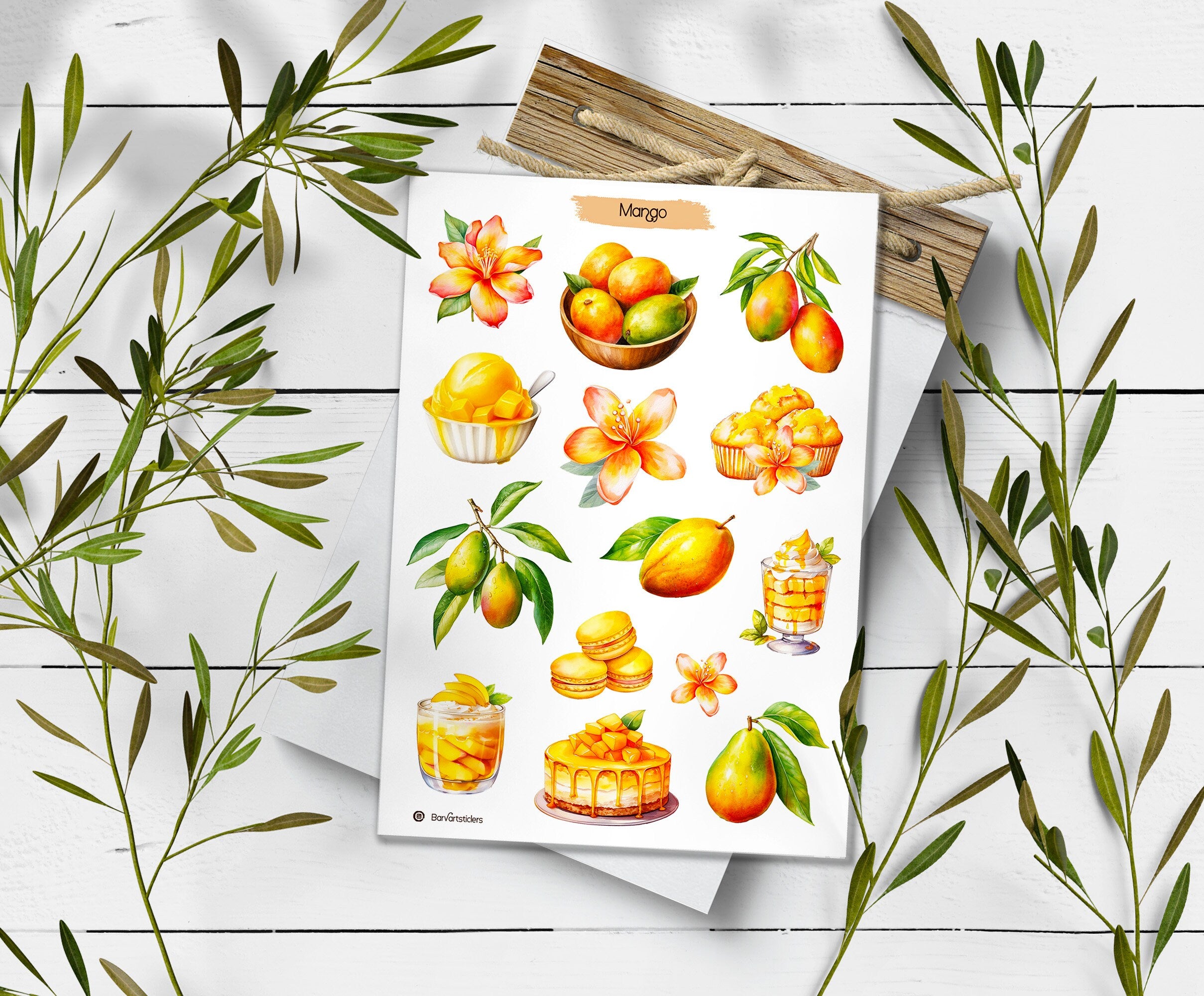 Mango Stickers: Tropical Fruit Planner Stickers, Scrapbooking
