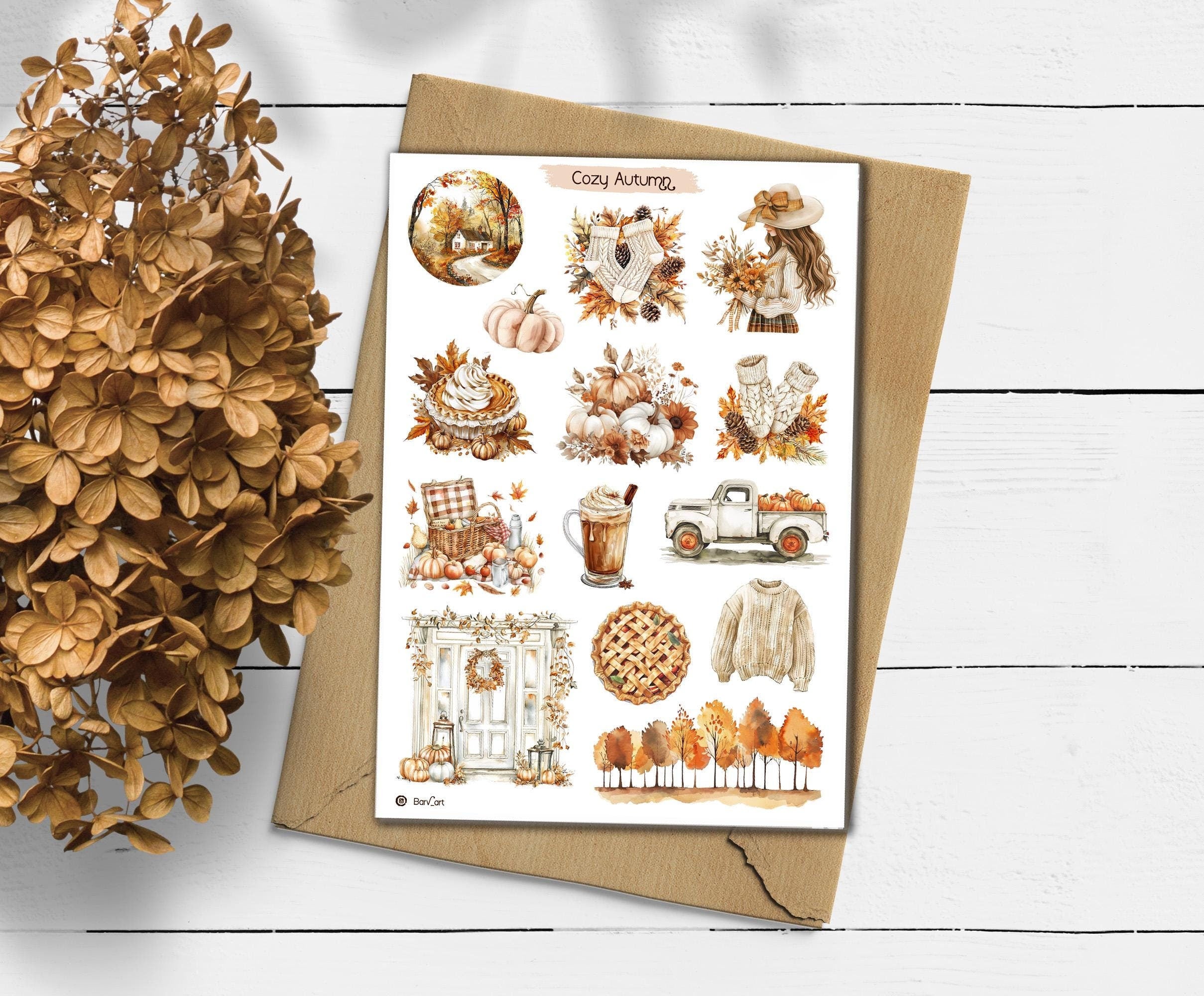 Cozy Autumn Sticker Sheet: Cottagecore Planner Stickers