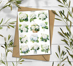 Hydrangea stickers. White Hydrangea Stickers. Blue Hydrangea Flower Stickers. Summer Blossom Stickers. Bullet Journal. Garden Scrapbooking