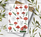 Mushroom Sticker Sheet. Amanita Muscaria Stickers. Autumn Foraging, Woodland Fungi Stickers. Scrapbooking, Planner Stickers