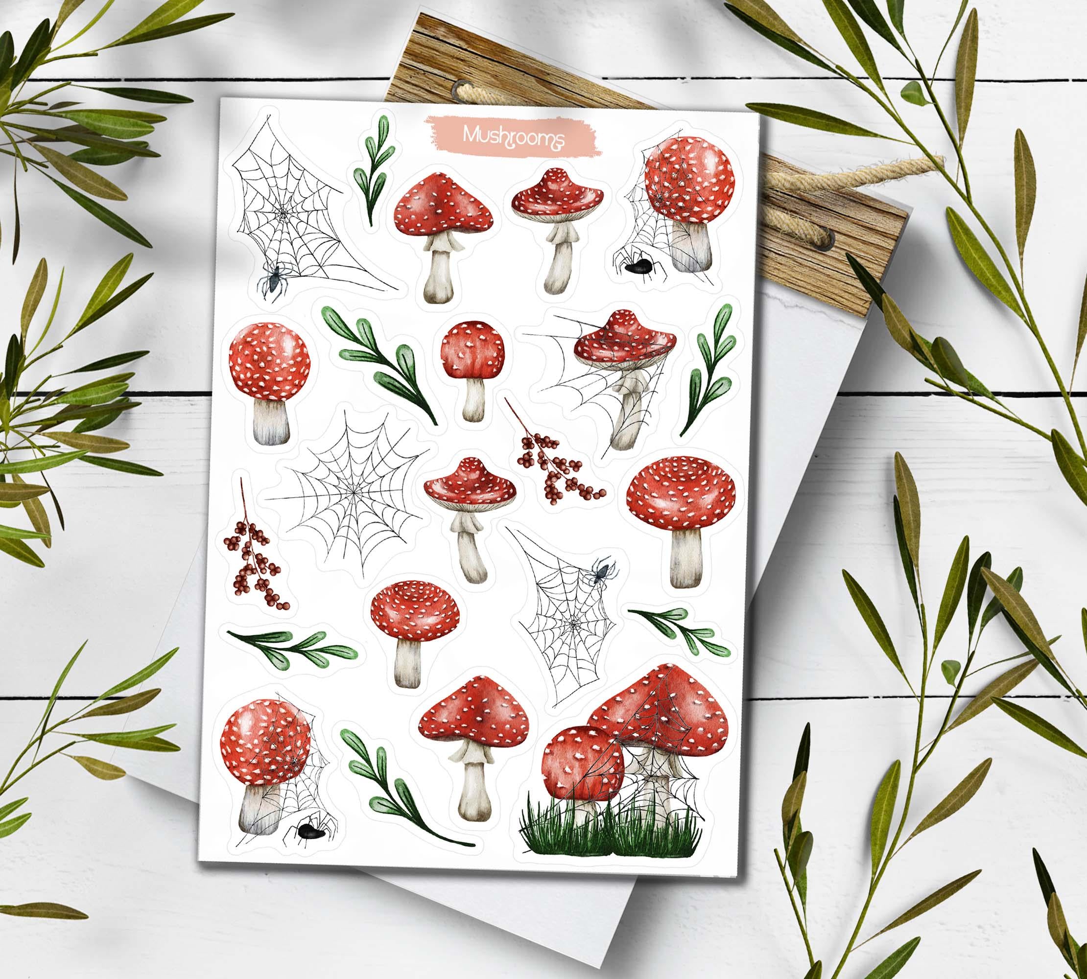 Mushroom Sticker Sheet. Amanita Muscaria Stickers. Autumn Foraging, Woodland Fungi Stickers. Scrapbooking, Planner Stickers