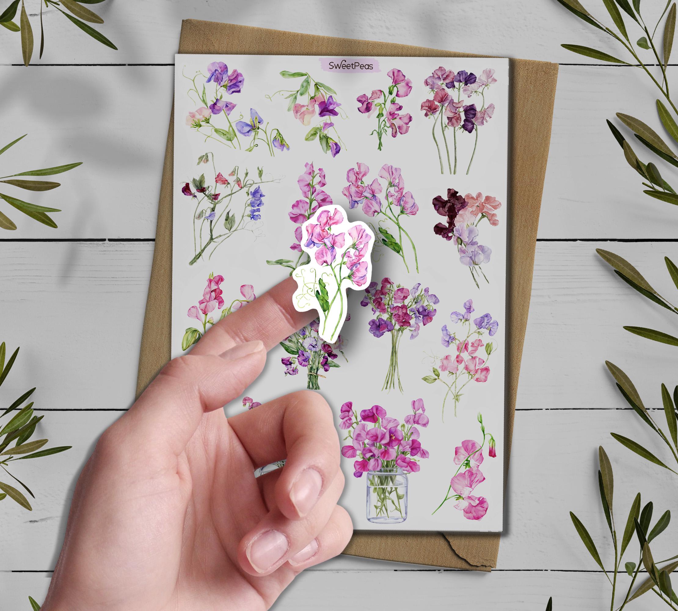 Sweetpeas Flower Stickers: Botanical Scrapbooking Stickers