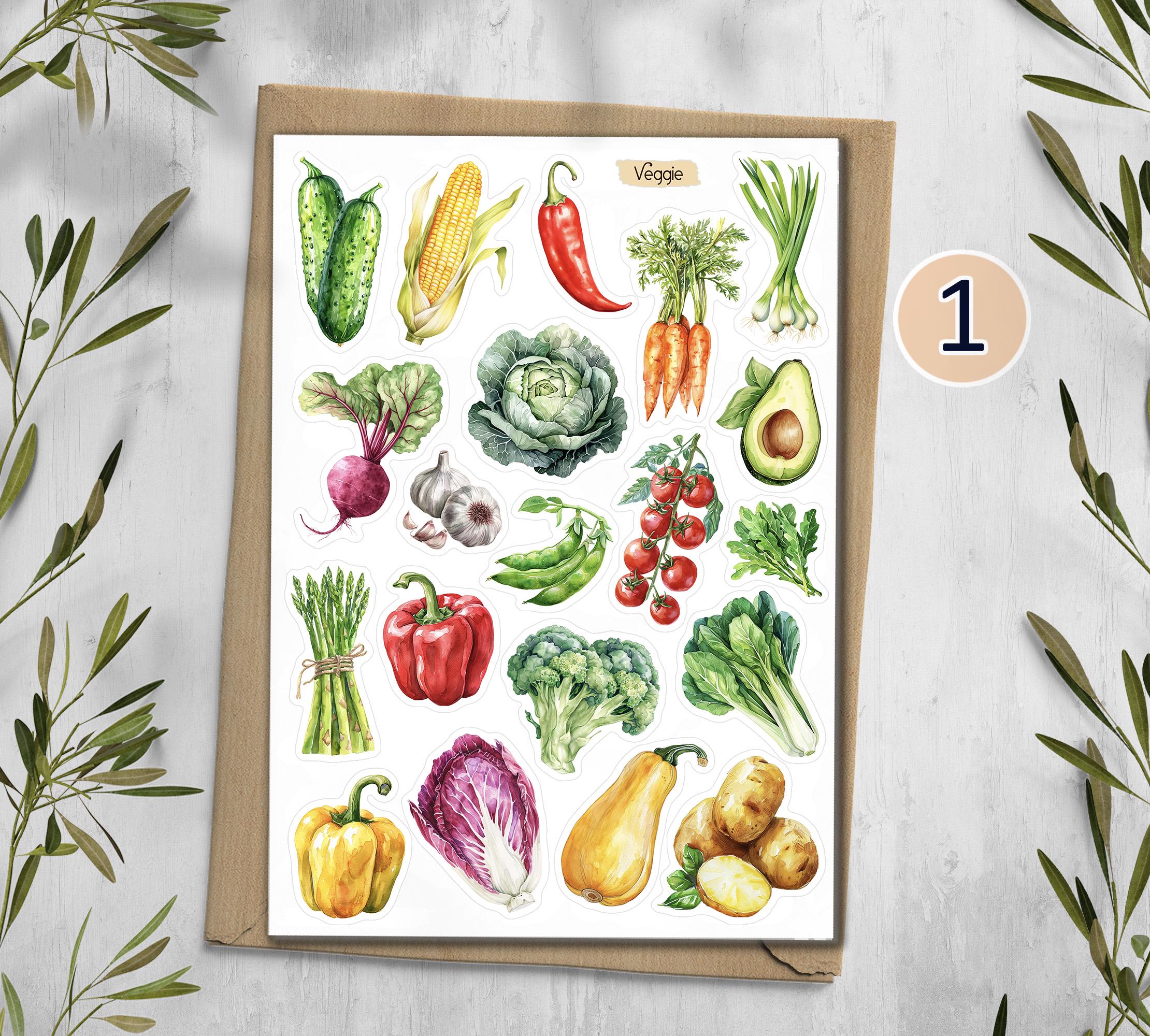 Vegetable & Fruit Stickers. Veggie Planner, Journal, Scrapbooking Stickers. Food market Stickers.