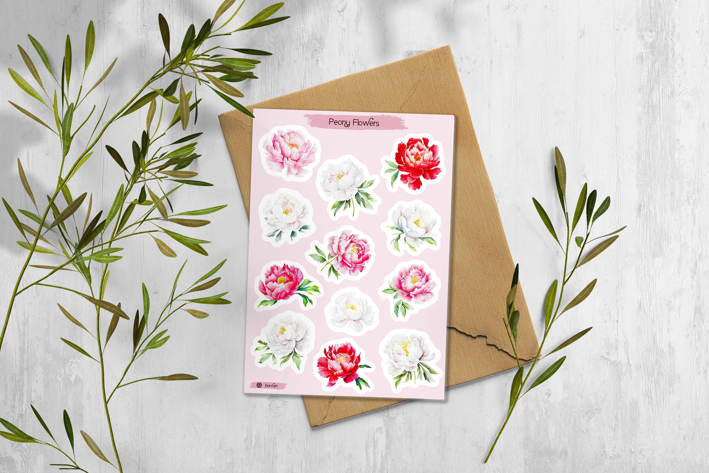 Peony Stickers. Peony Flower Stickers. Summer Blossom Stickers. Bullet Journal, Pink Peony Blossom Stickers. Pink Planner Sticker, Bouquet