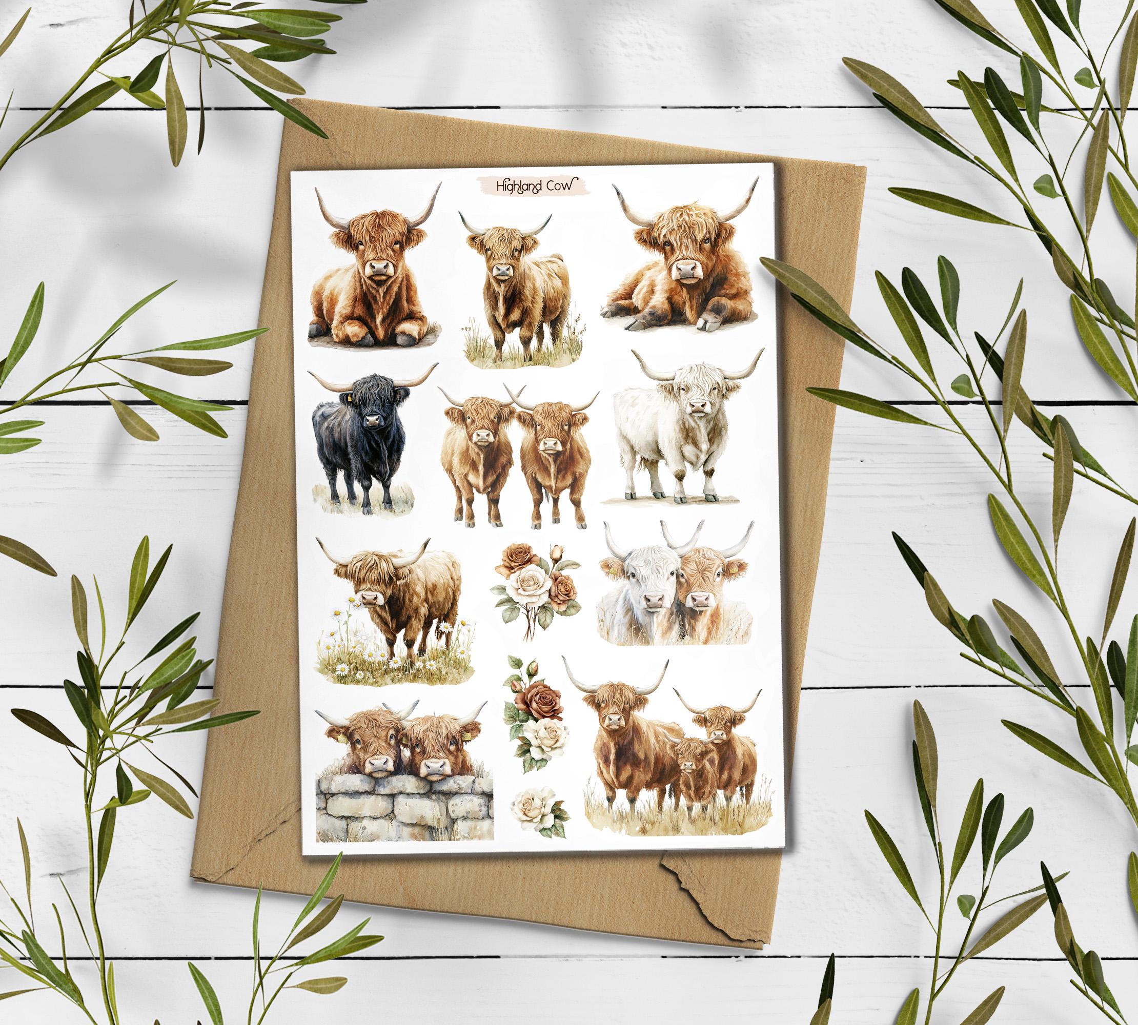 Highland Cow Stickers: Scottish Cattle, Planner Scrapbooking